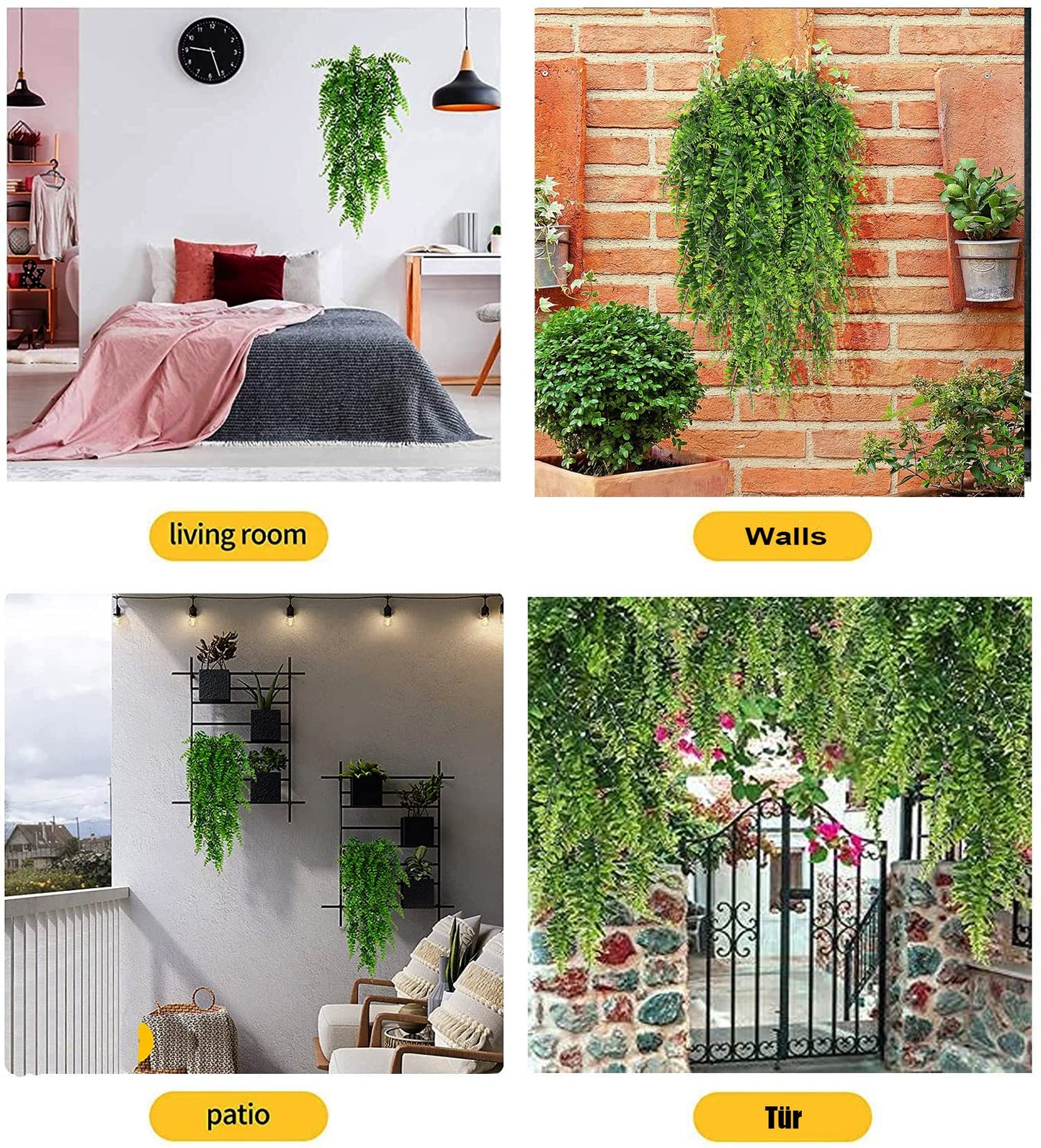 Toprooms Fake Hanging Plants,Artificial Hanging Plant Fake Plants Faux Ivy Vine Wall Hanging Plants Greenery Shelf Home Office Indoor Outdoor Decor (Green, 4 Pcs)