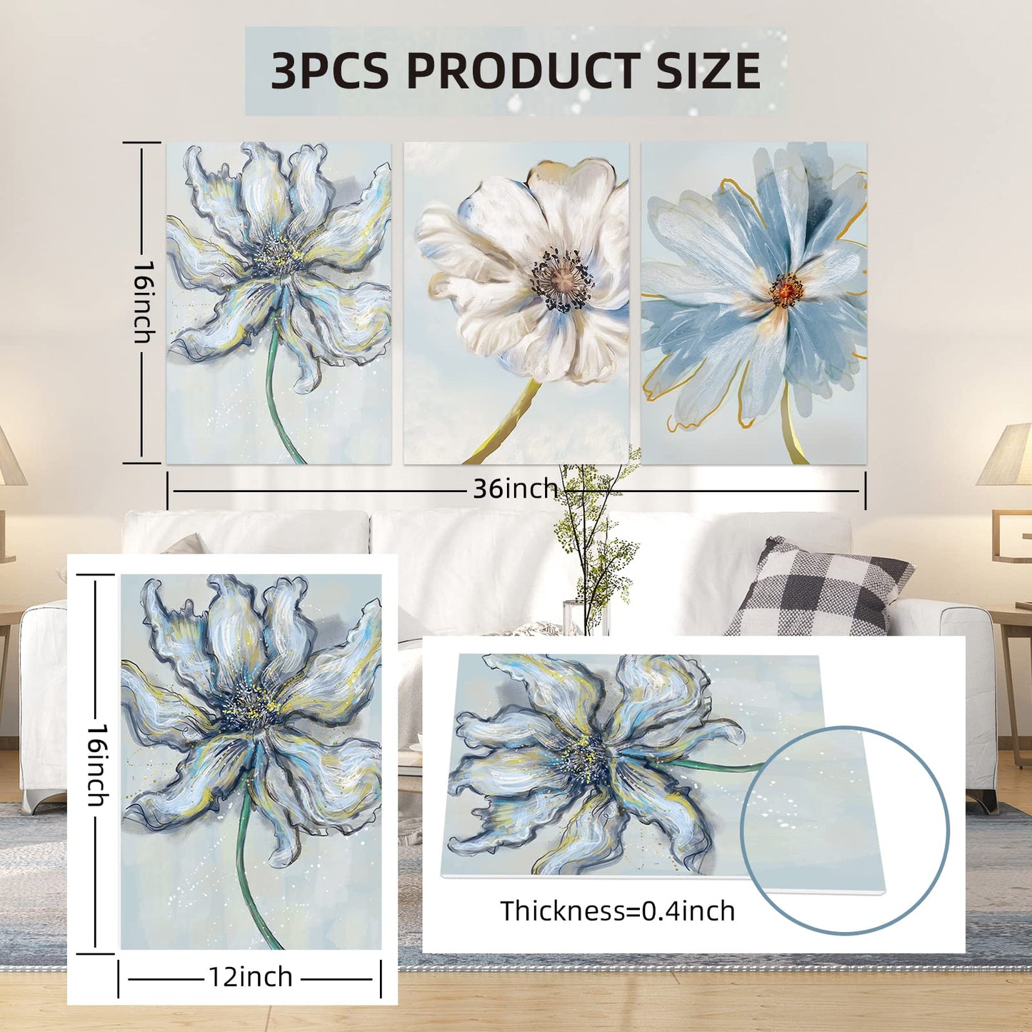 Acoustic Wall Art Acoustic Panels, 16X12 Inches Sound Proofing Padding, 3 Piece Acoustical Soundproof Wall Panels, Self Adhesive Noise Dampening Panels, Sound Absorbing Panels for Room Office, Studio