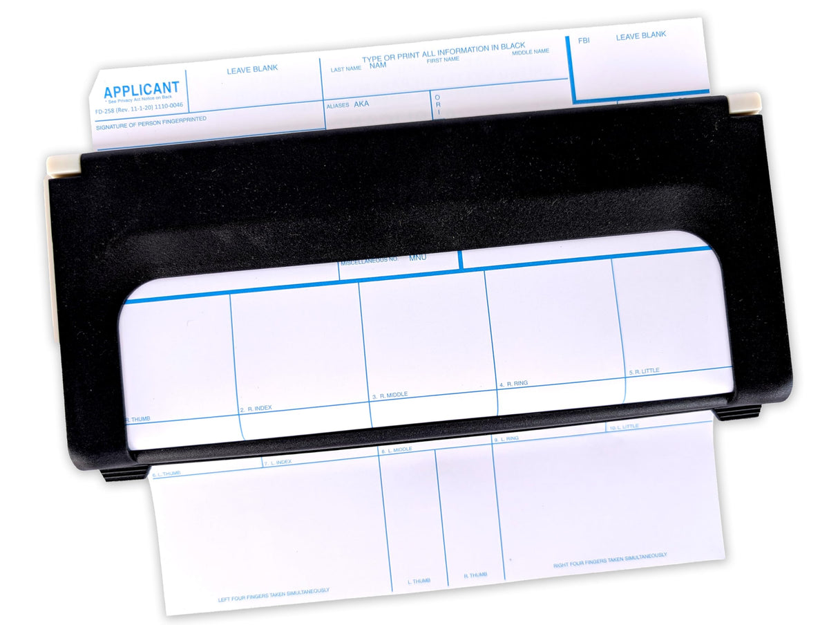 Crime Scene Complete FD-258 Fingerprinting Set - 100 FD-258 Cards - Card Holder - Mounted to a Wooden Base, XL Ink Pad