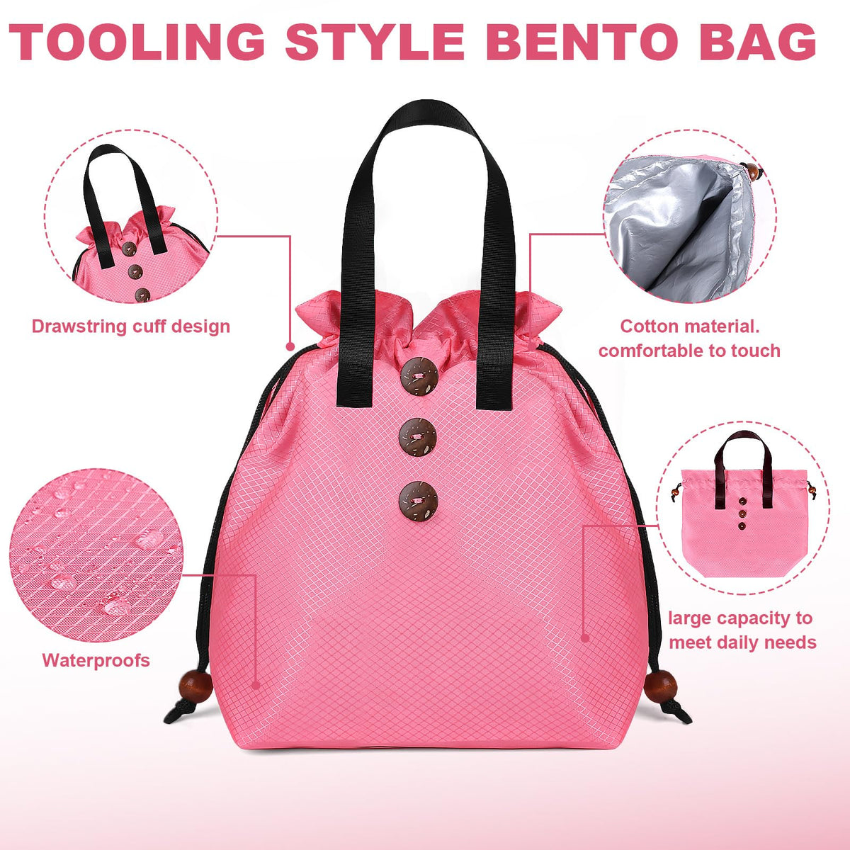 Jiamusi Drawstring Insulated Lunch Bag - 6L Thermal Food Tote with Waterproof Lining for Office & Commute