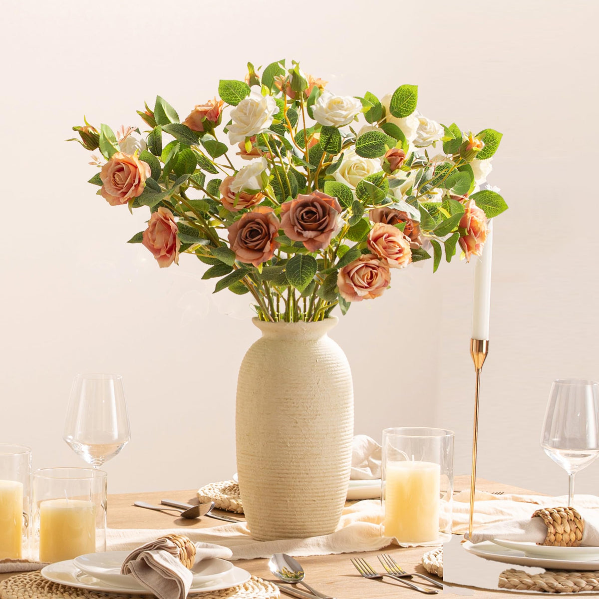 Ceramic Flower Vase, 12.5" Large Rustic Farmhouse Vases Home Decor Tall Pottery Decorative Pampas Vase for Table Living Room Entryway Mantel Bookshelf Bedroom Bathroom Kitchen-White