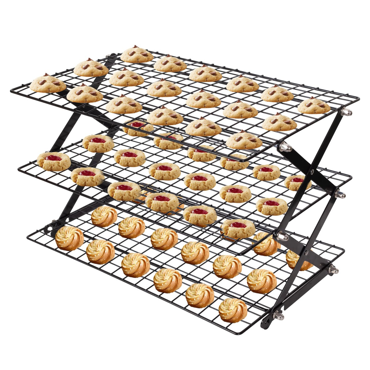 ShellKingdom 3 Tier Collapsible Cooling Rack, Outdoor Camping Picnic Shelf, Wire Cooling Rack for Baking, Cookies, Cake, Roasting, Grilling, Drying Rack