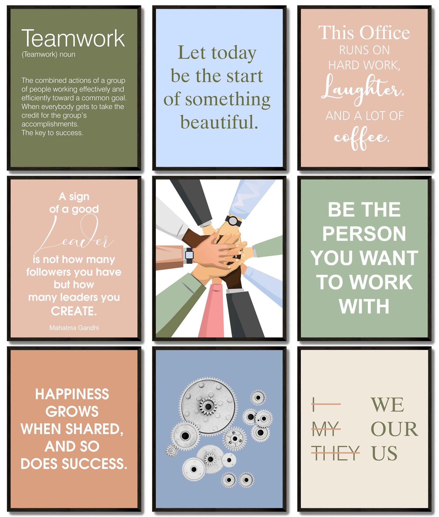 MAZUKO Inspirational Office Wall Art – Teamwork & Success Motivational for Workplace & Home Office Decor - 9PCS 8X10IN (UNFRAMED)