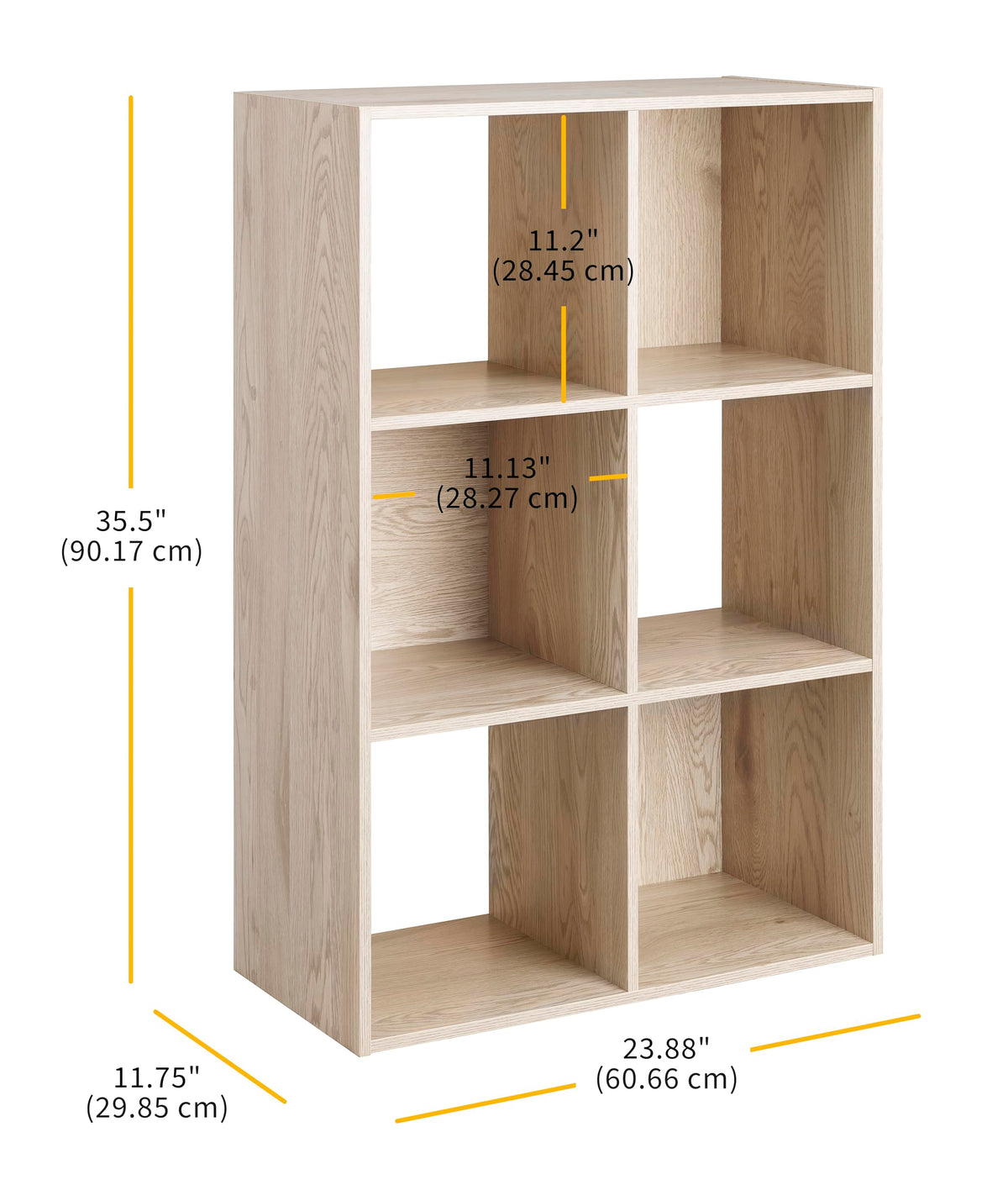 Whitmor 6 Cube Bookcase Storage Organizer, 3 Tier Stackable MDF Bookshelf, Open Storage Display Shelf, Storage Cabinet for Living Room, Bedroom, Home, Office, 23.9" L x 11.7" W x 35.5" H, Sonoma Oak