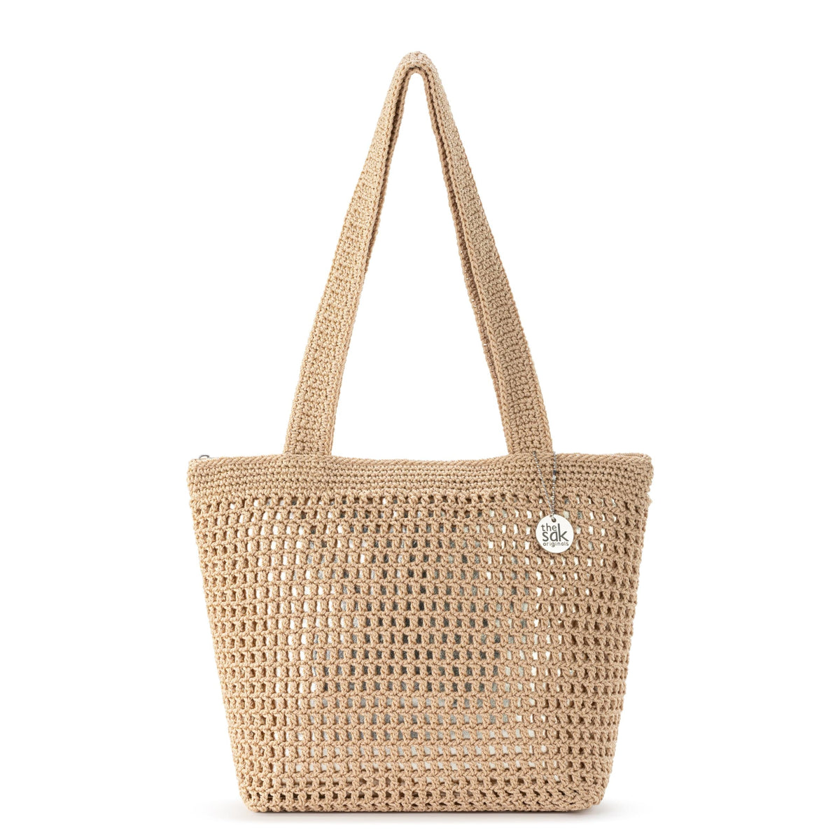 The Sak Casual Classics Tote Bag - Hand Crochet Woman's Purse For Everyday, Travel, Beach Bag - Handbag With Shoulder Straps - Bamboo with Gold Metallic Accents