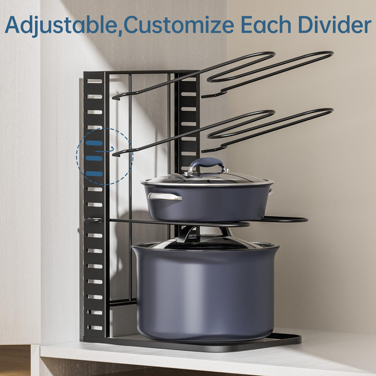 ORDORA Pots and Pans Organizer under Cabinet 14.55 Height, Adjustable 8-Tier Pot Organizers inside Cabinet, Kitchen Organizers and Storage Fit 6-11 inch Lightweight Cookware