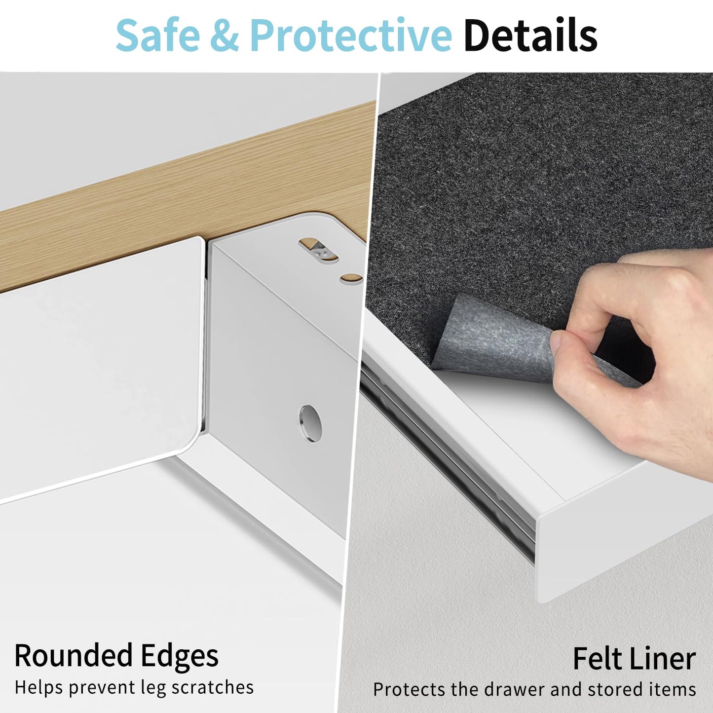 ERGO COLLECT Under Desk Drawer,20.1 inch Carbon Steel Slide-Out Under Table Storage Organizer With Full Extension Ball-Bearing Slides,Undermount Drawer For Standing Desk & Home Office,White