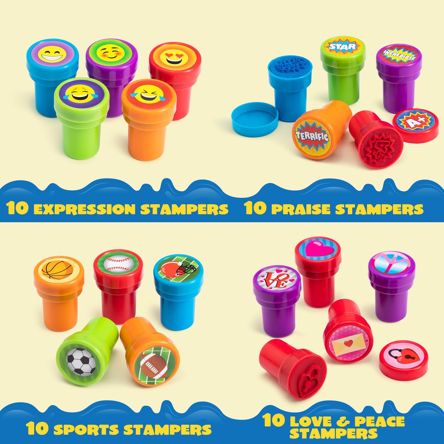 JOYIN 100 Pcs Assorted Stamps for Kids Self-Ink Stamps (50 Different Designs, Dinosaur, Zoo Safari Stampers) for Party Favor, Carnival Prizes, School Classroom Gift Stuffers, Treasure Box Toys