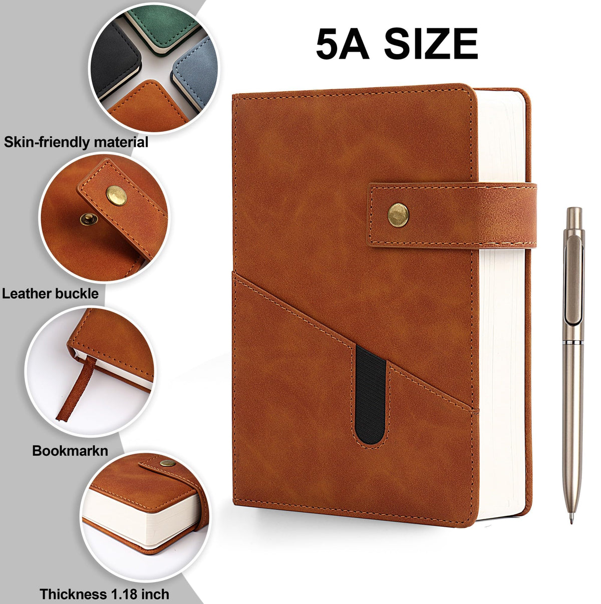 Lined Journal Notebook for women men,368 Pages Hardcover Leather Journals for Writing, A5 Journaling Notebooks,Daily Journals Notebook for Work Note Taking,Travel,Business,School , 5.7"×8.3" (Brown)