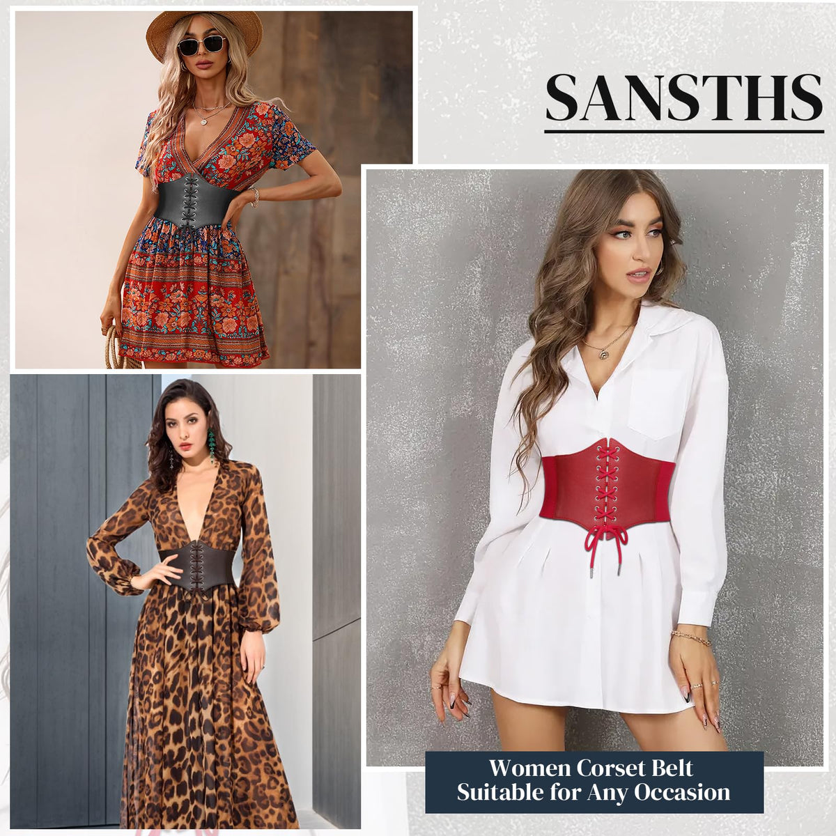 SANSTHS Wide Corset Belt for Women Lace-up Renaissance Corset Hight Waist Elastic Belt for Halloween Costume Parties Coffee M