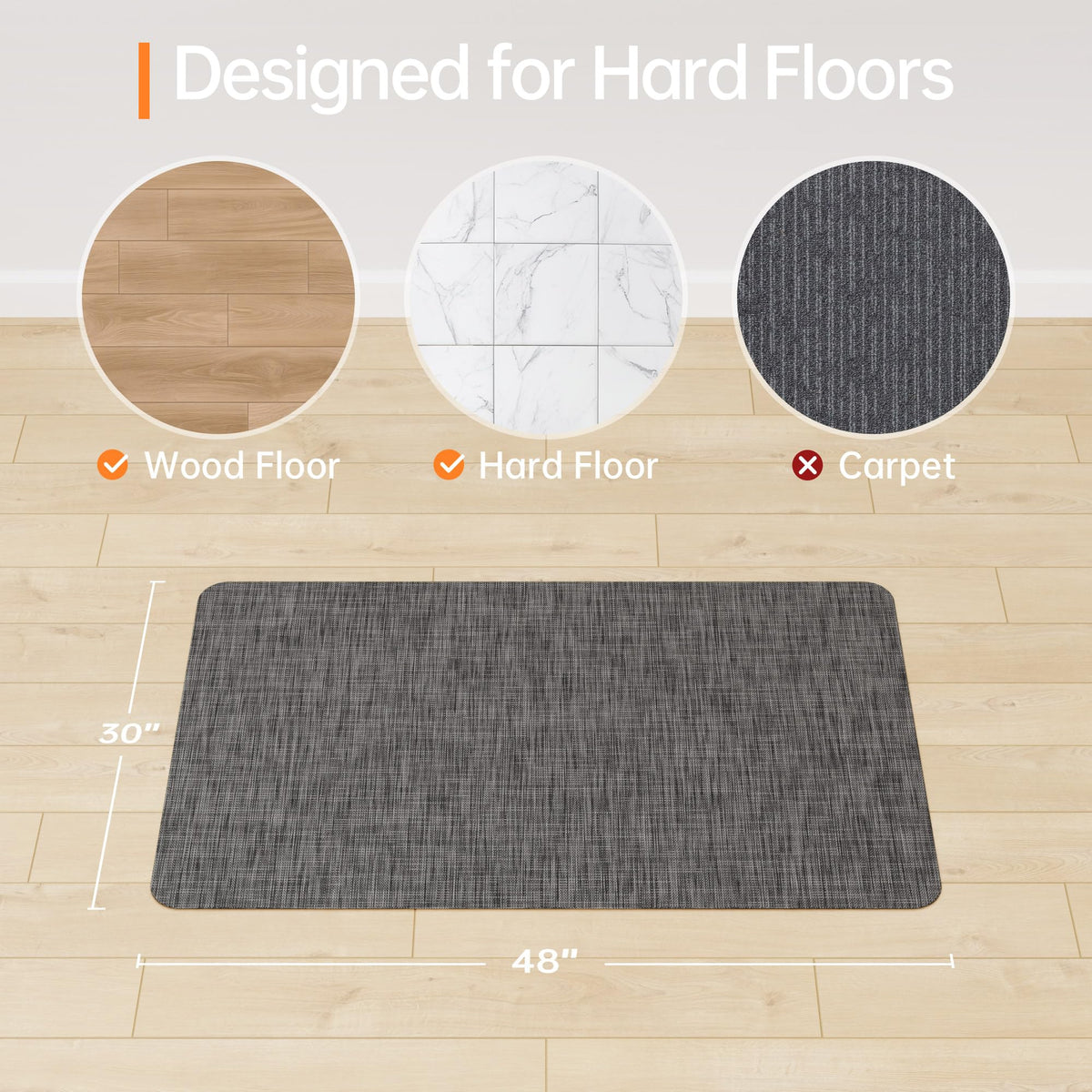 Homek Office Chair Mat for Hardwood & Tile Floor, 30"x48" Computer Chair Mat, Non-Curve Anti Slip Hard Floor Protector for Rolling Chair, PVC Mat Desk Rug for Home Office