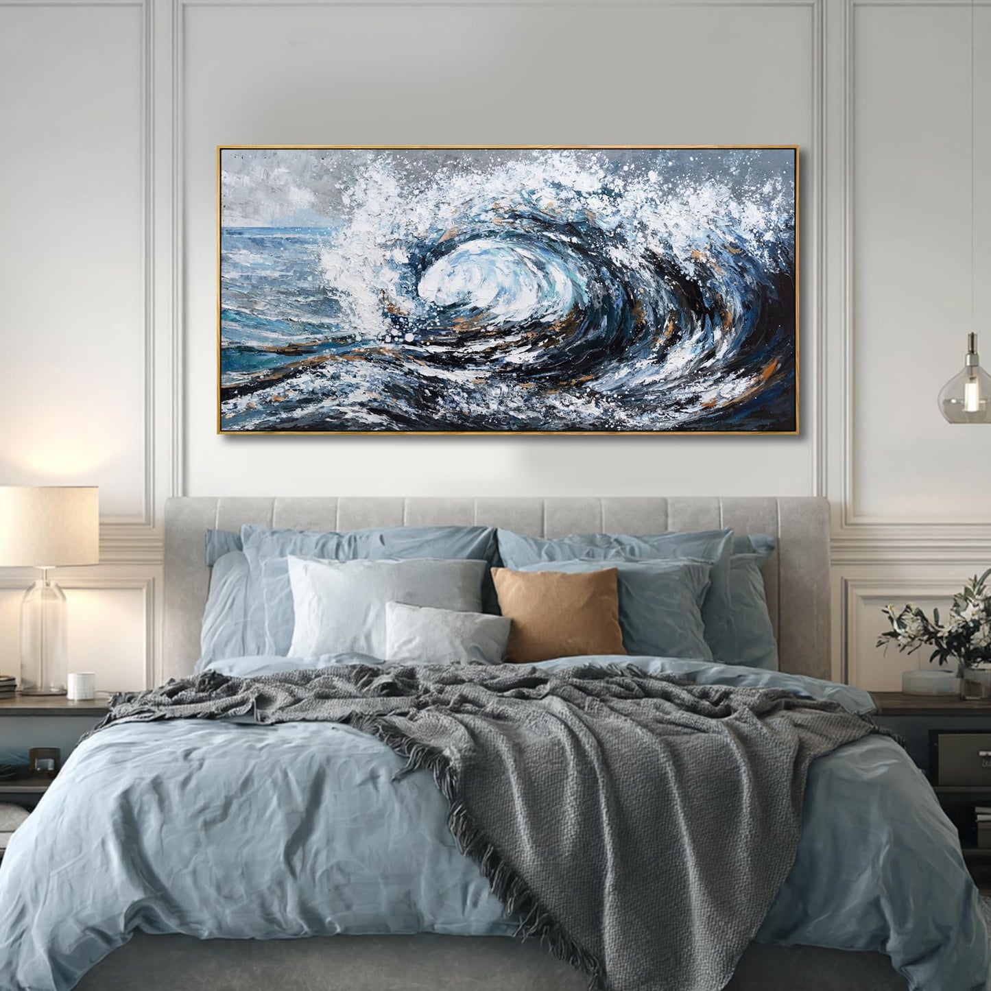SDYA Canvas Prints Wall Art, Blue Ocean Wave Sea Picture Paintings,Modern Artwork Wall Decor for Home Room Office Decorations 24"x48"