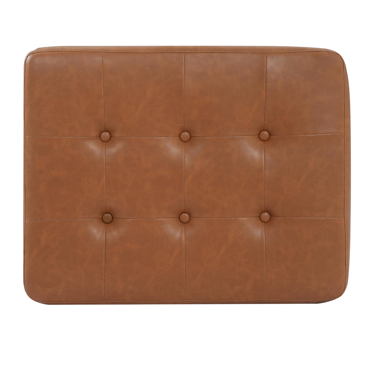 Christopher Knight Home Dalla Faux Leather Ottoman Coffee Table, Small Living Room Sofa Footrest, Wooden Rectangular Ottoman Footstool, Guest Extra Seat, Tan Brown+Walnut