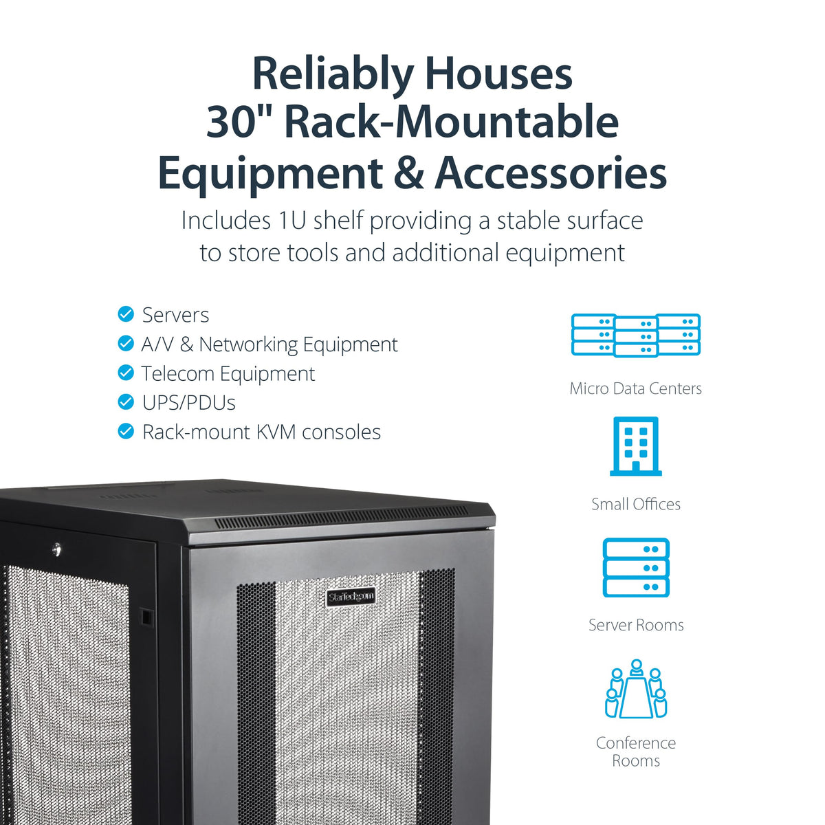 StarTech 24U Enterprise-Grade Server Rack Cabinet Kit, 19in Enclosed 4-Post Rack with Shelf and Cable Management, 29in (75cm) Mounting Depth, 992lb (450kg) Capacity