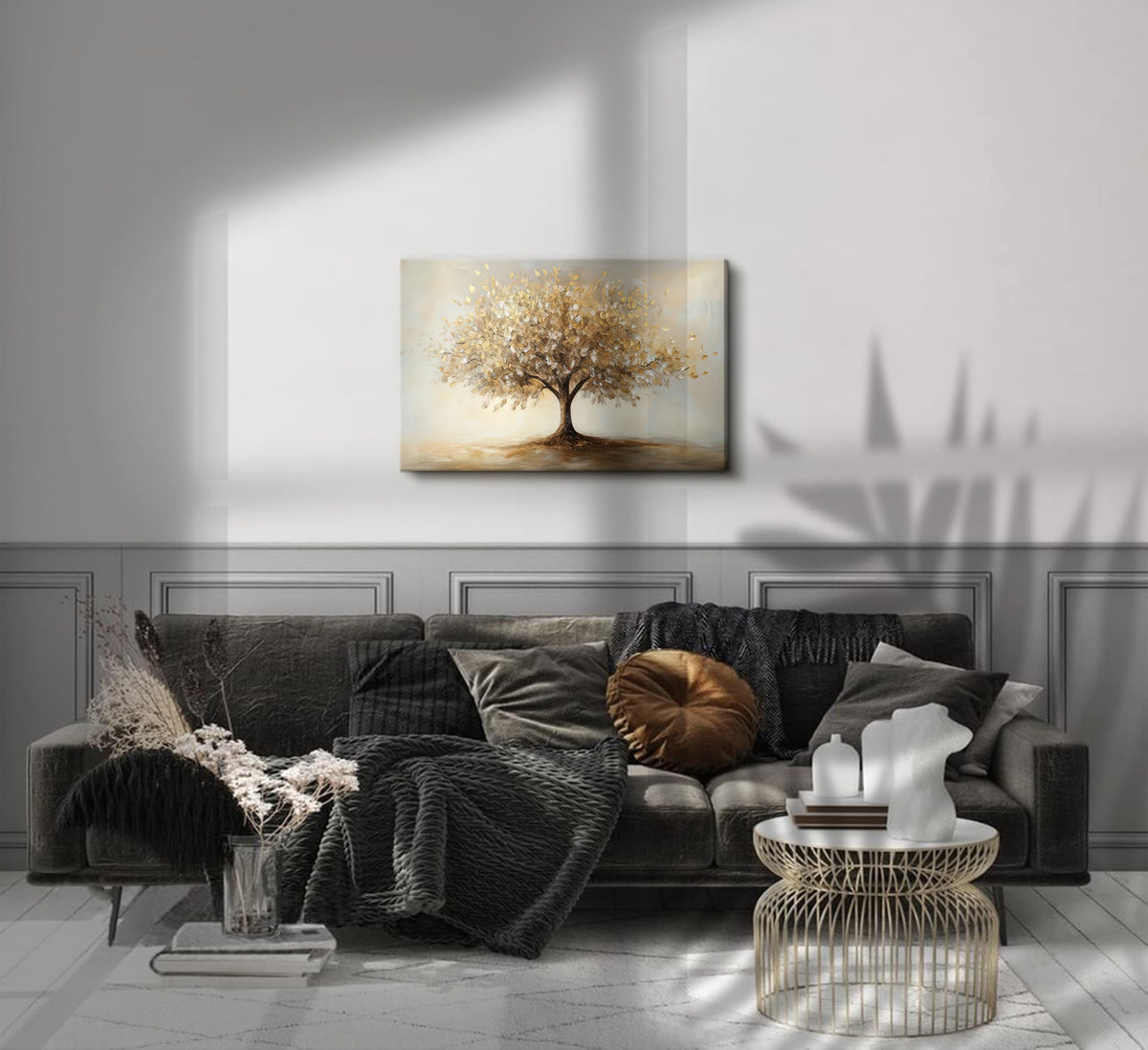 Tree of Life Gold Canvas Wall Art Modern Luxury Golden Big Tree Painting Picture Wall Decor Abstract Textured Plant Poster Print Artwork for Office Living Room dining room study Home Decoration