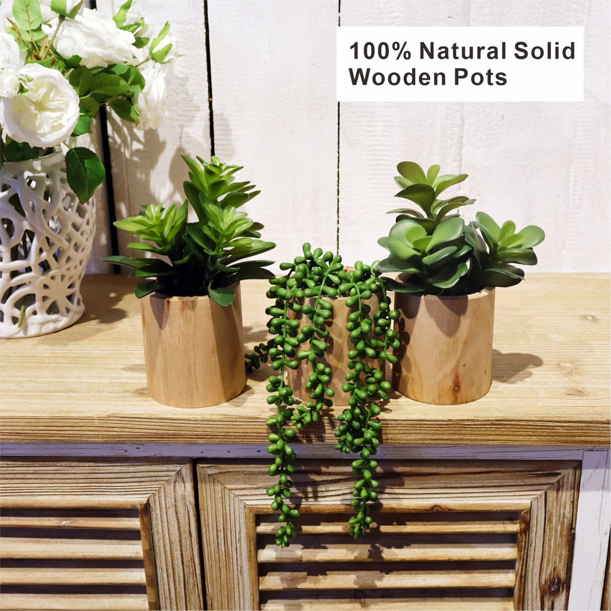 VINSUNI Artificial Succulents with Pots - Set of 3 Small Fake Plants for Aesthetic Room Decor - Realistic Mini Faux Greenery for Office Desk, Bookshelf, and Bathroom - Modern Home Accents