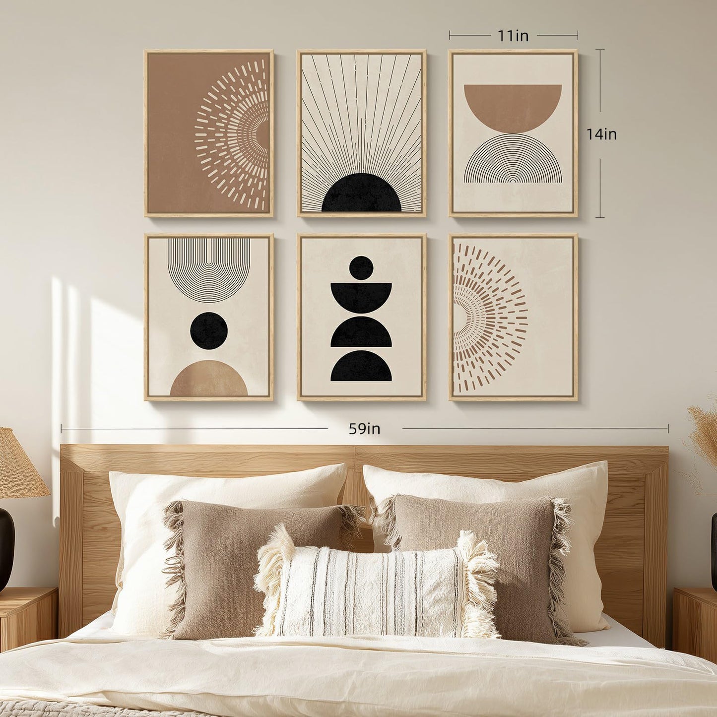 6 Piece Framed Boho Neutral Wall Art Set, Modern Abstract Geometric Canvas Painting Prints, Brown Black and Beige Minimalist Picture Artworks for Living Room Dining Room Bedroom 11x14 Inch