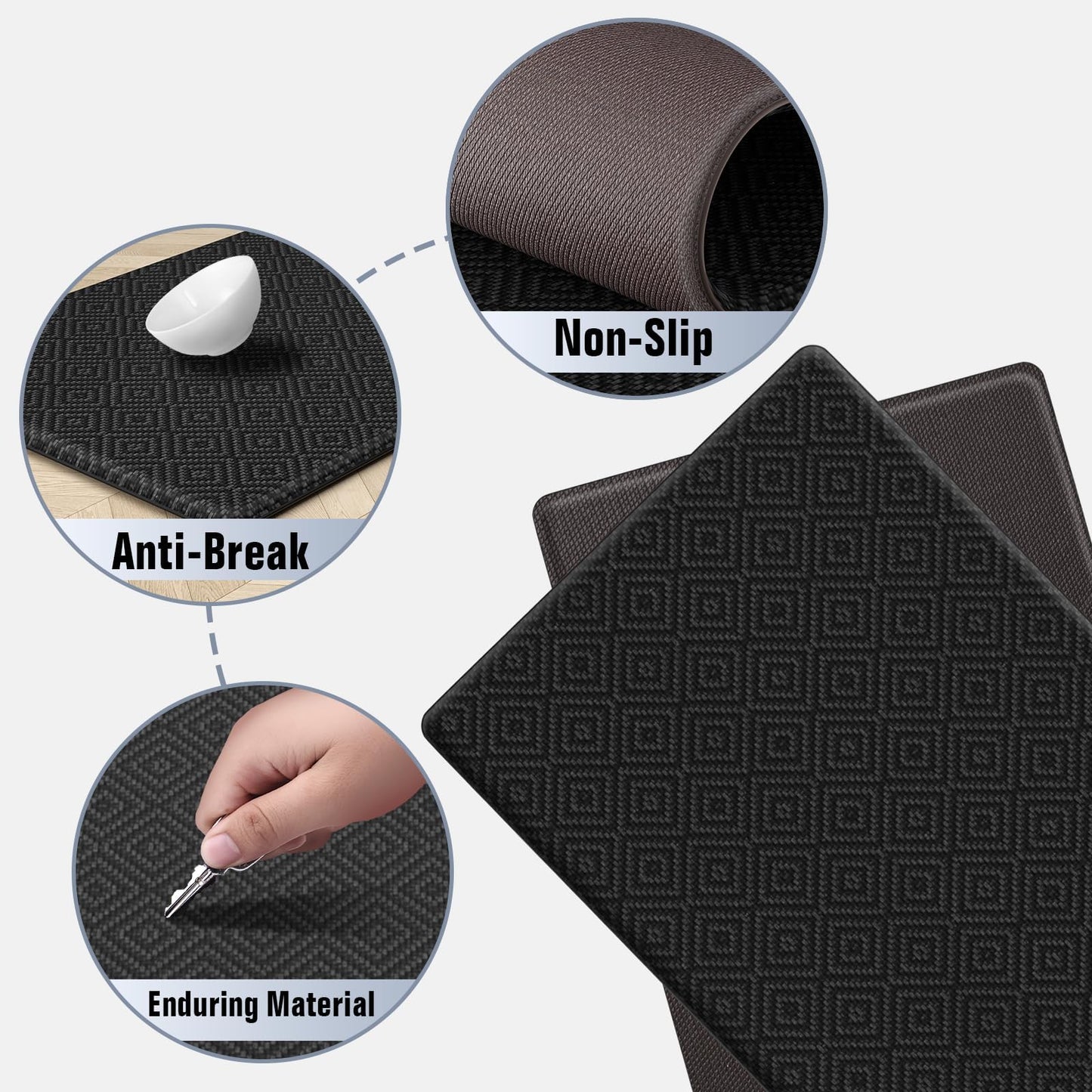 Mattitude Kitchen Mat 2PCS Kitchen Rugs Cushioned Anti-Fatigue Rug Waterproof Standing Desk Mat Kitchen Mats for Floor Kitchen Rug Set for Kitchen, Sink, Office 17.3"×30"+17.3"×59" Black