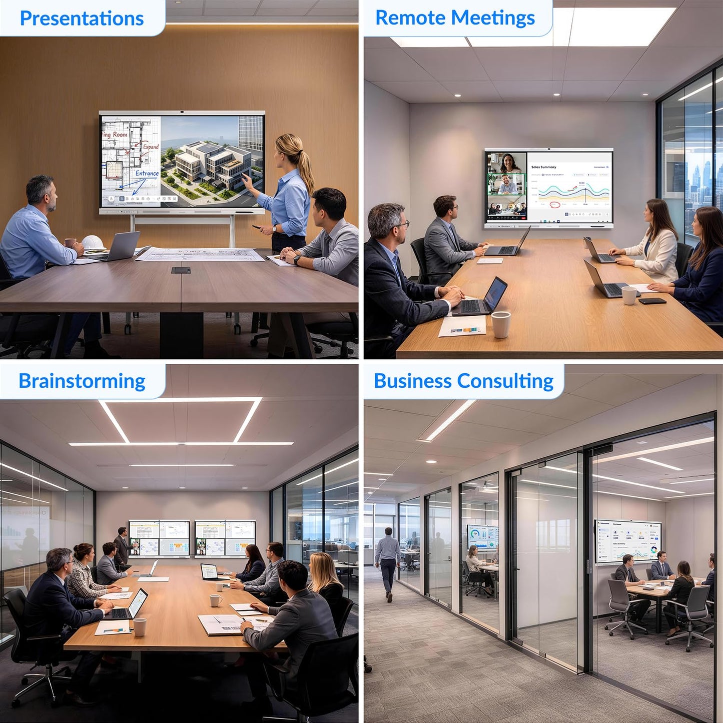 NEWORK Smart Board, 55" All-in-One Interactive Whiteboard, Google EDLA Certified, 48MP CMOS Sensor 4K UHD Camera, 8 AI Noise-Canceling Mics, for Professional Business Meetings and Classroom