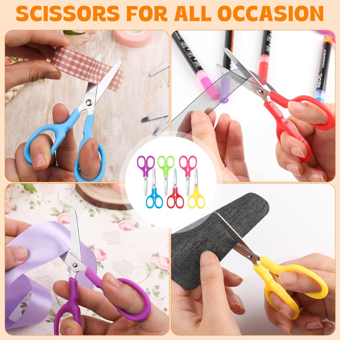 BURVAGY 180Pack 5" Small School Student Blunt Kids Craft Scissors, Sharp Stainless Steel Blades Safety Toddler Kid Child Comfort Grip Scissors Bulk for Children Cutting Paper