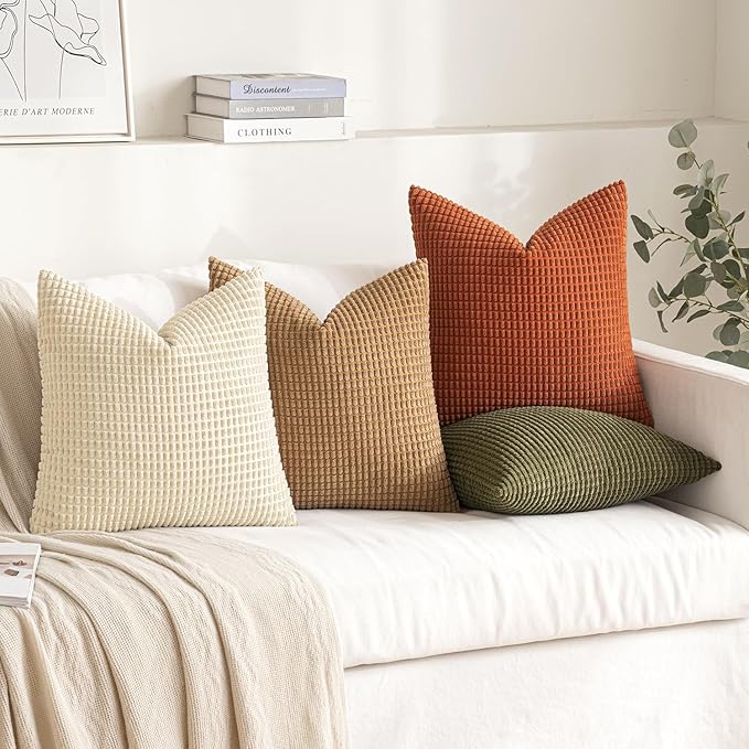 MIULEE Modern Farmhouse Decorative Pillow Covers 18x18 Inch Set of 4 Natural