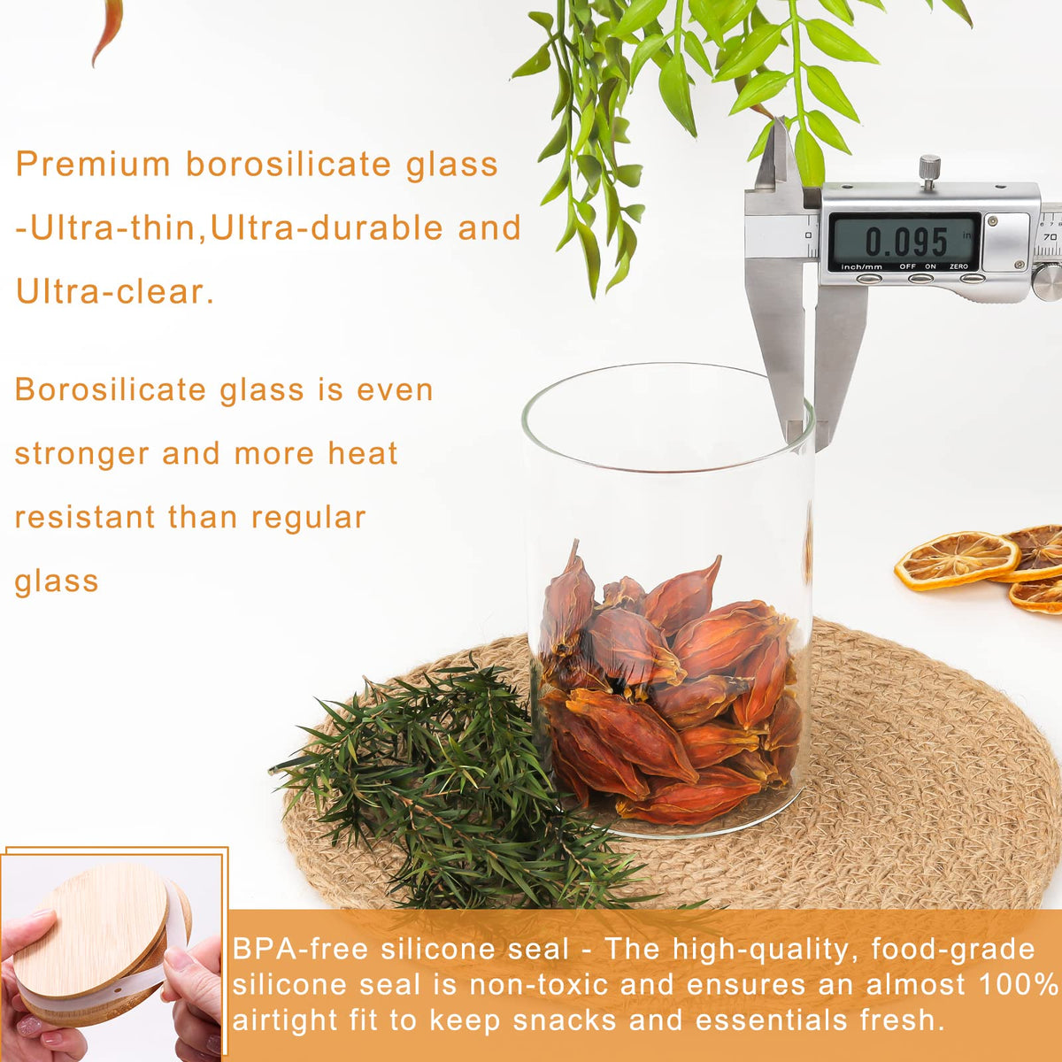 Glass Food Storage Containers Jars with Airtight Bamboo Lid 20 oz 9 pcs, 590 ml Pantry Organization Jar, Glass Terrarium with Lid, Spice, Flour and Sugar Container, Canister Set for Kitchen Counter