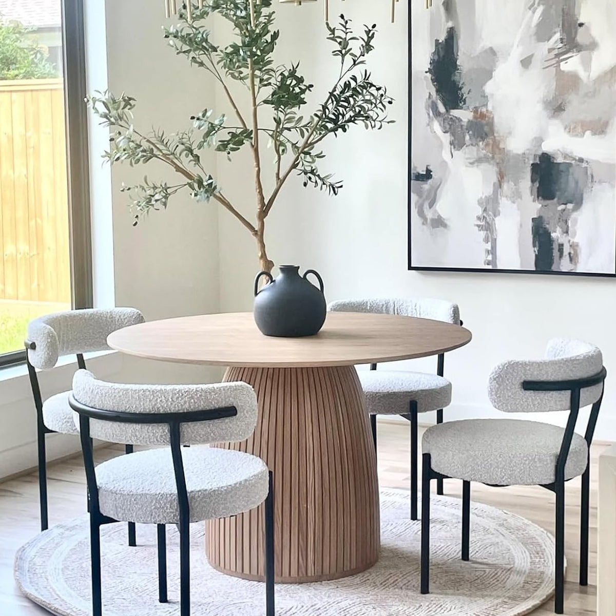 DREAMODERN Round Dining Table for 6 People, 47.24 Inches Dining Room Table, Wood Round Kitchen Tables for Dining Room, Kitchen, Living Room, Oak