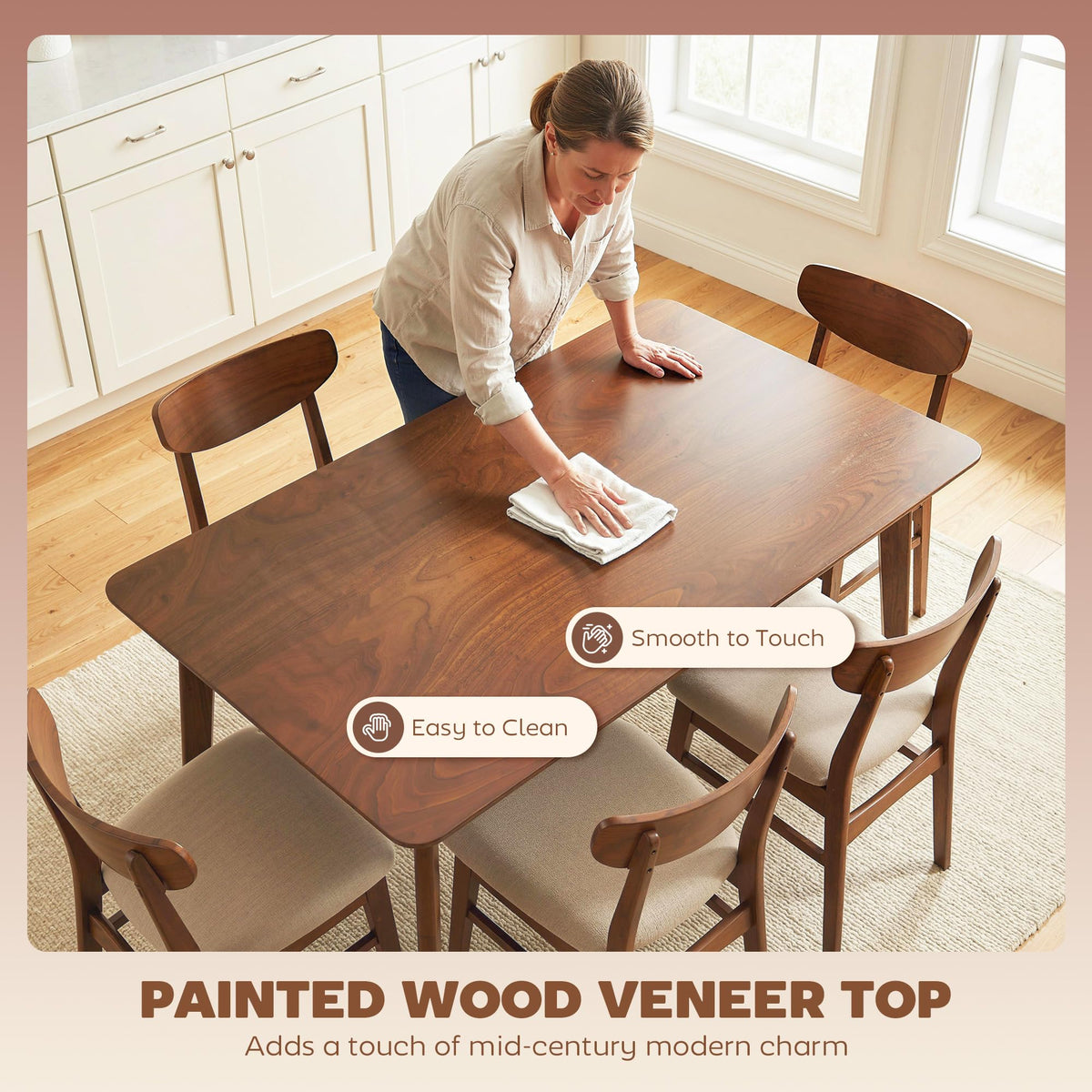 HOMCOM 47" Mid-Century Modern Dining Table for 4, Rectangular Kitchen Table with Wood Grain Finish, Tapered Legs, Wood Frame for Small Spaces, Dining Room, Apartment, Easy to Assemble, Walnut