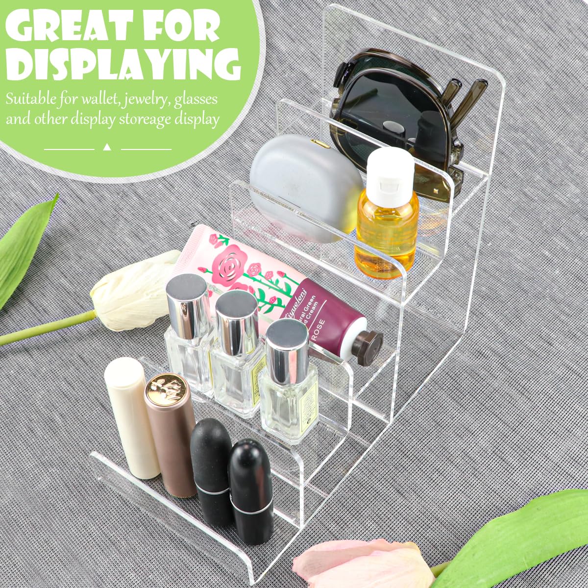 LNQ LUNIQI Acrylic Wallet Display Stand Holder 5-Tier Clear Riser Display Shelf Handbag Display Stand Holder Purse Stand Jewelry Display For Phone,Greeting Cards,Business Cards
