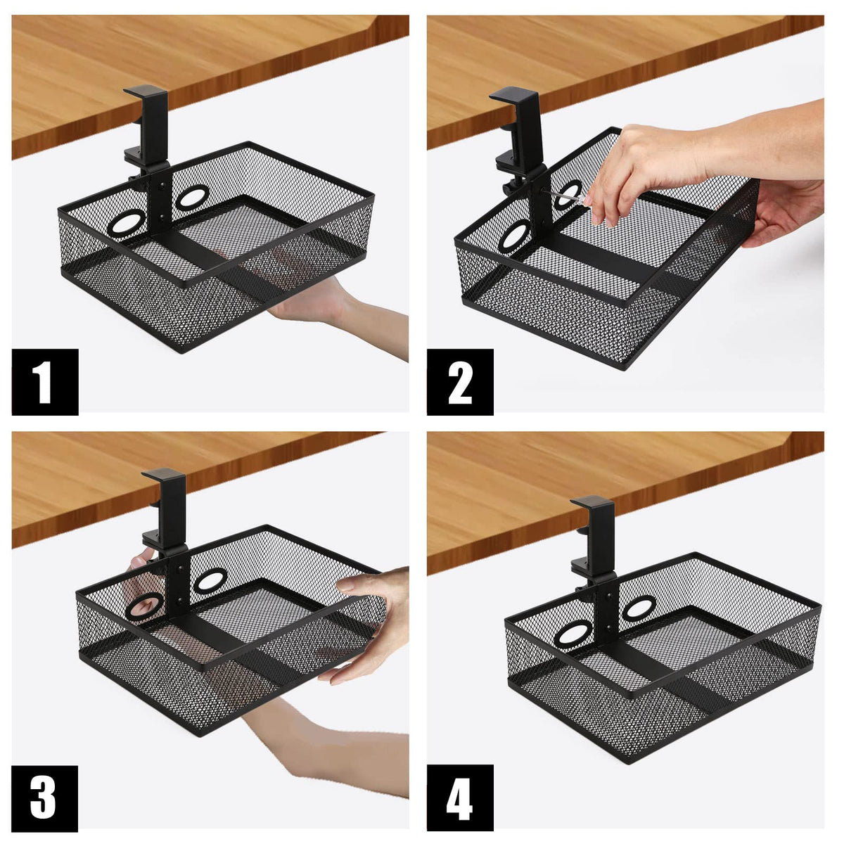 RHBLME Black Under Desk Drawer Storage - 360-Degree Rotating Desk Organizer Clamp-on Swivel Pencil Drawer Shelf for Office Tables
