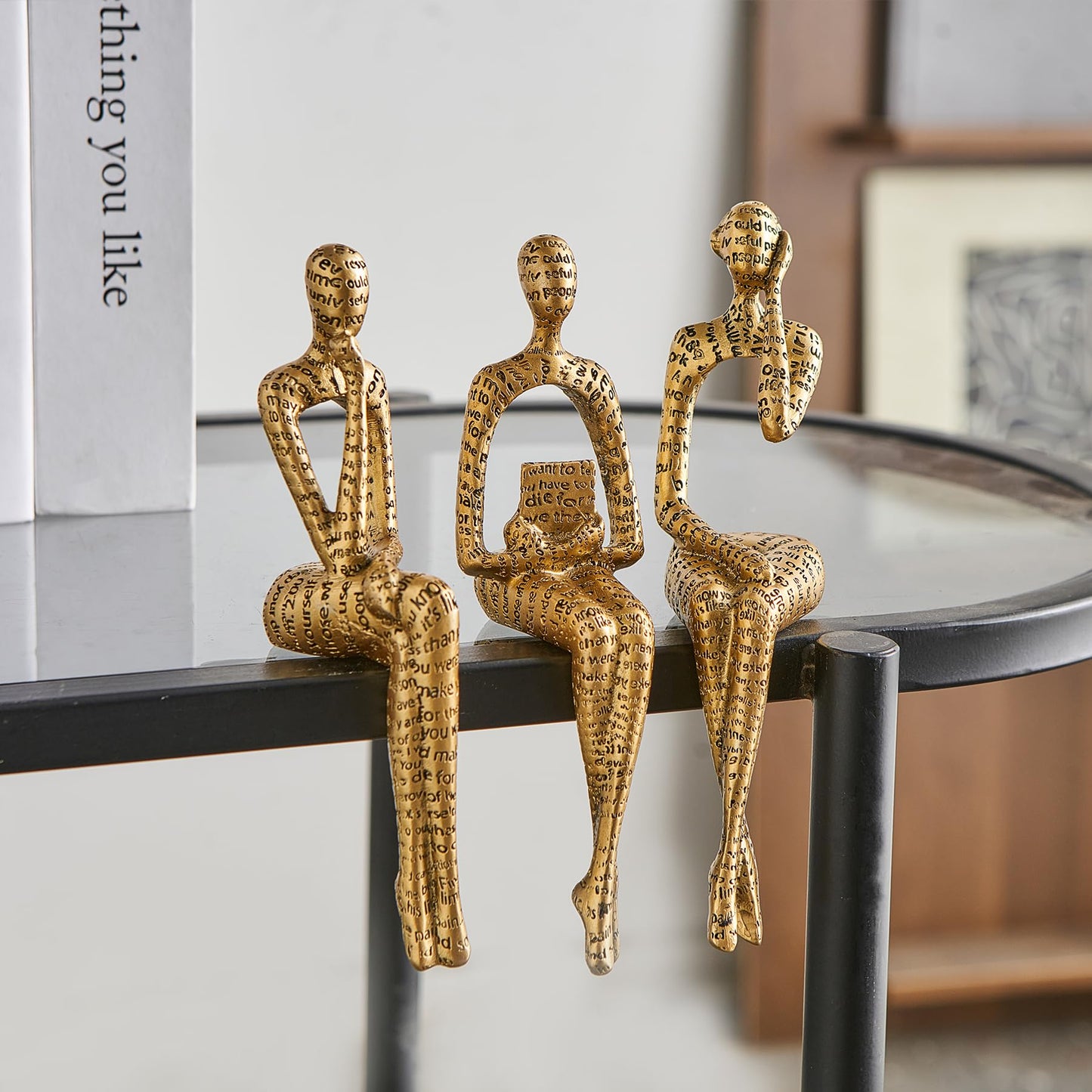 Octdays Gold Decor Thinker Statue, Abstract Art Sculpture Coffee Table & Bookshelf Decor Accents, Modern Living Room Office Decorations (Gold)