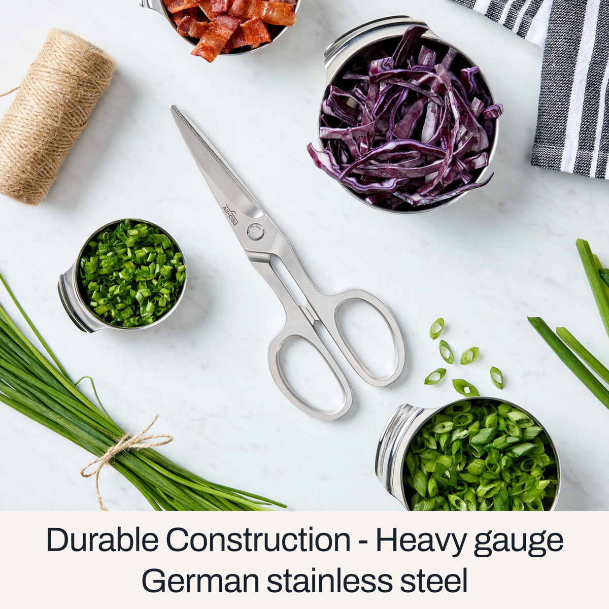 All-Clad Stainless Steel, All Purpose Kitchen Shears,Heavy gauge, Ergonomic, Rust-resistance, Food Scissors for Kitchen, Chicken, Poultry, Fish, Meat,Shelfish, Snipping herbs, 8.19 inch, Silver