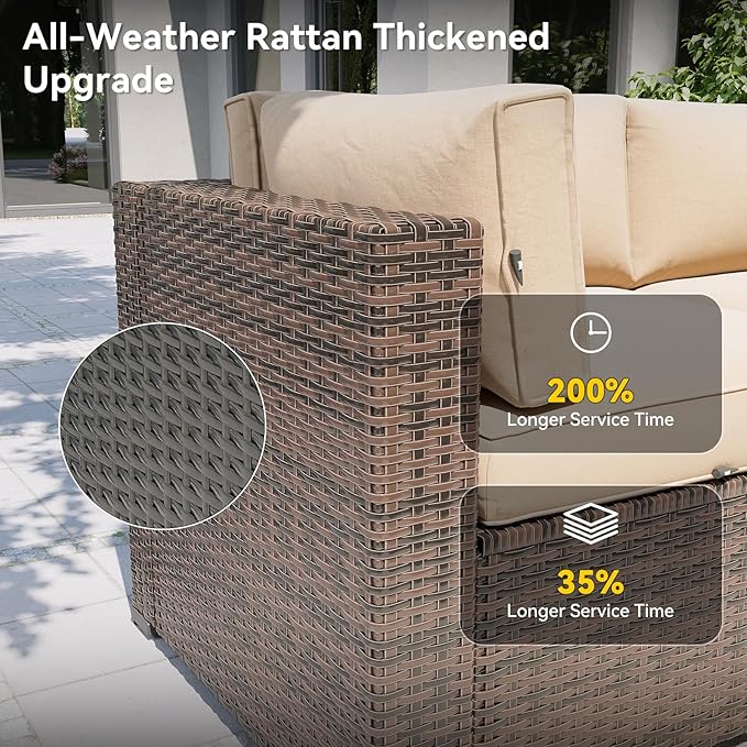 Aoxun Patio Furniture Set with Umbrella, 8 Piece Outdoor Sectional Sofas