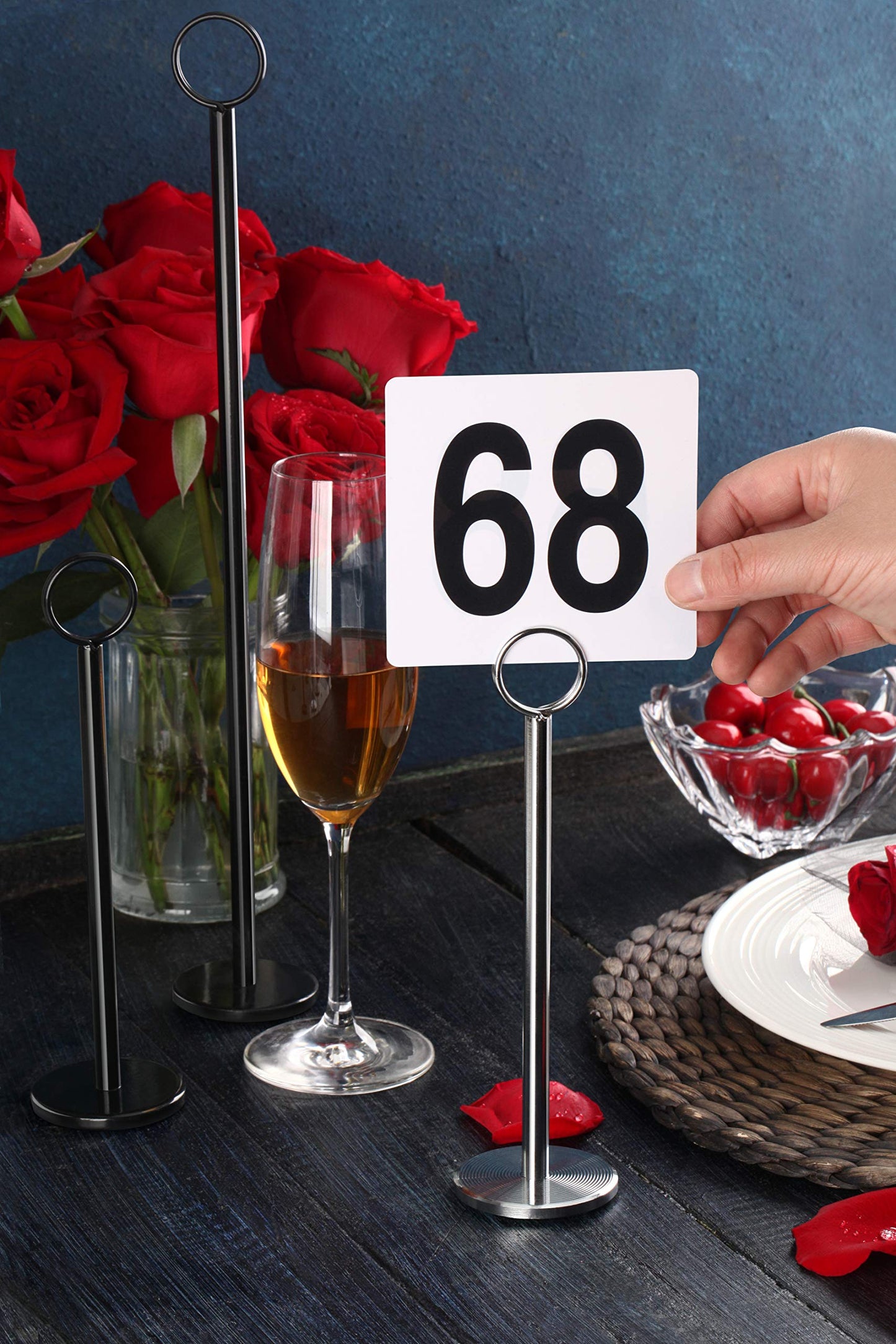 New Star Foodservice Ring-Clip Table Number Holder / Place Card Stand, 8 Inch, Silver, Set of 12