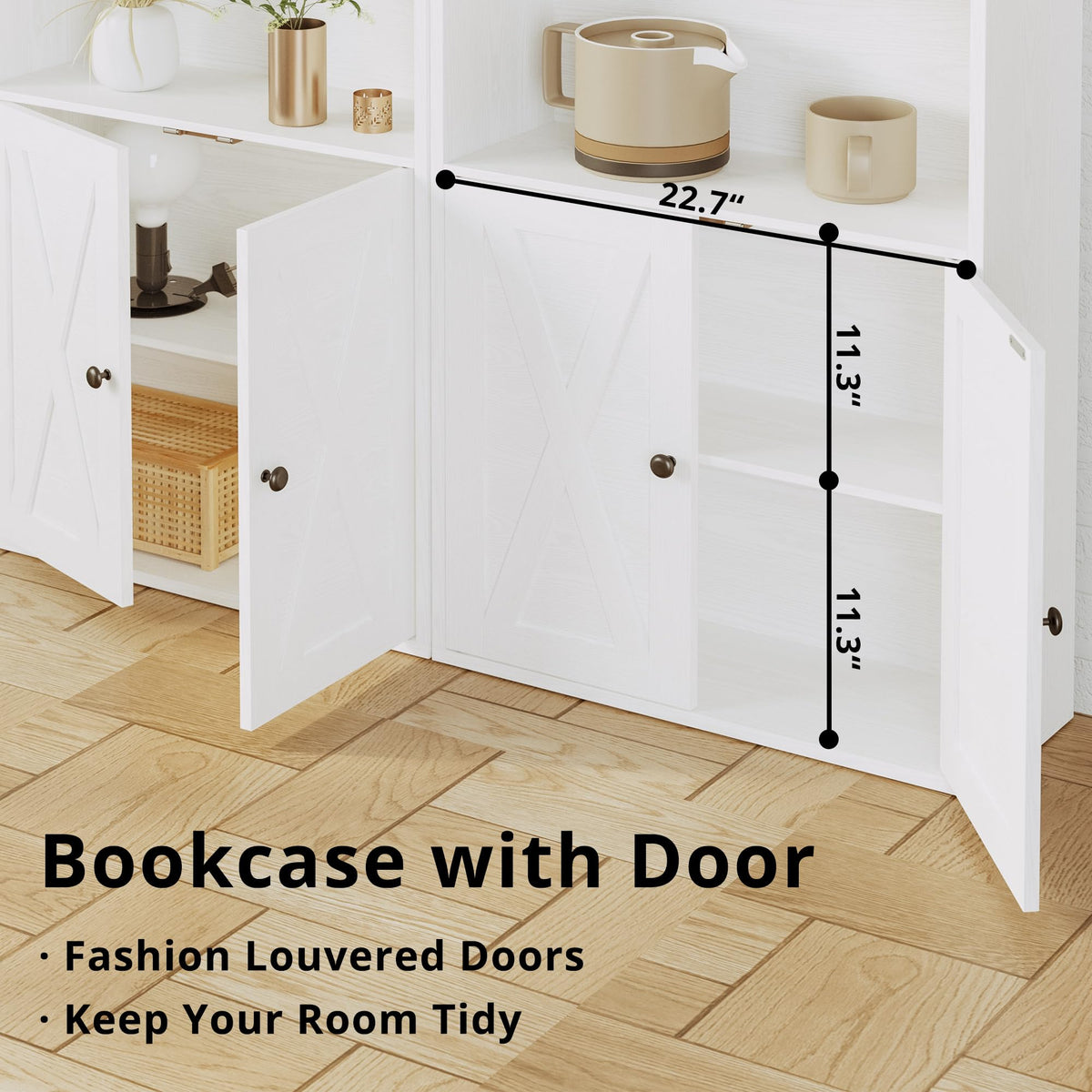 IRONCK Industrial Bookshelves and Bookcases with Doors 11.8 in Depth Floor Standing 5 Shelf Display Storage Shelves Tall Bookcase for Home, Office, Living Room