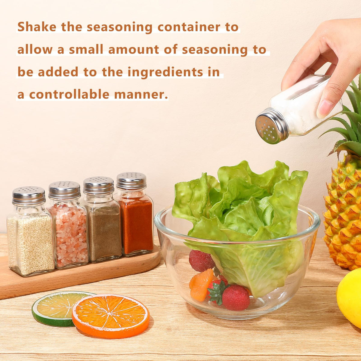 Bokon 48 Pack Glass Salt Shaker Bulk with Stainless Lids Tops 2.7oz Small Spice Shaker for Kitchen Restaurants and Catering Wedding Party Supplies (Classic)