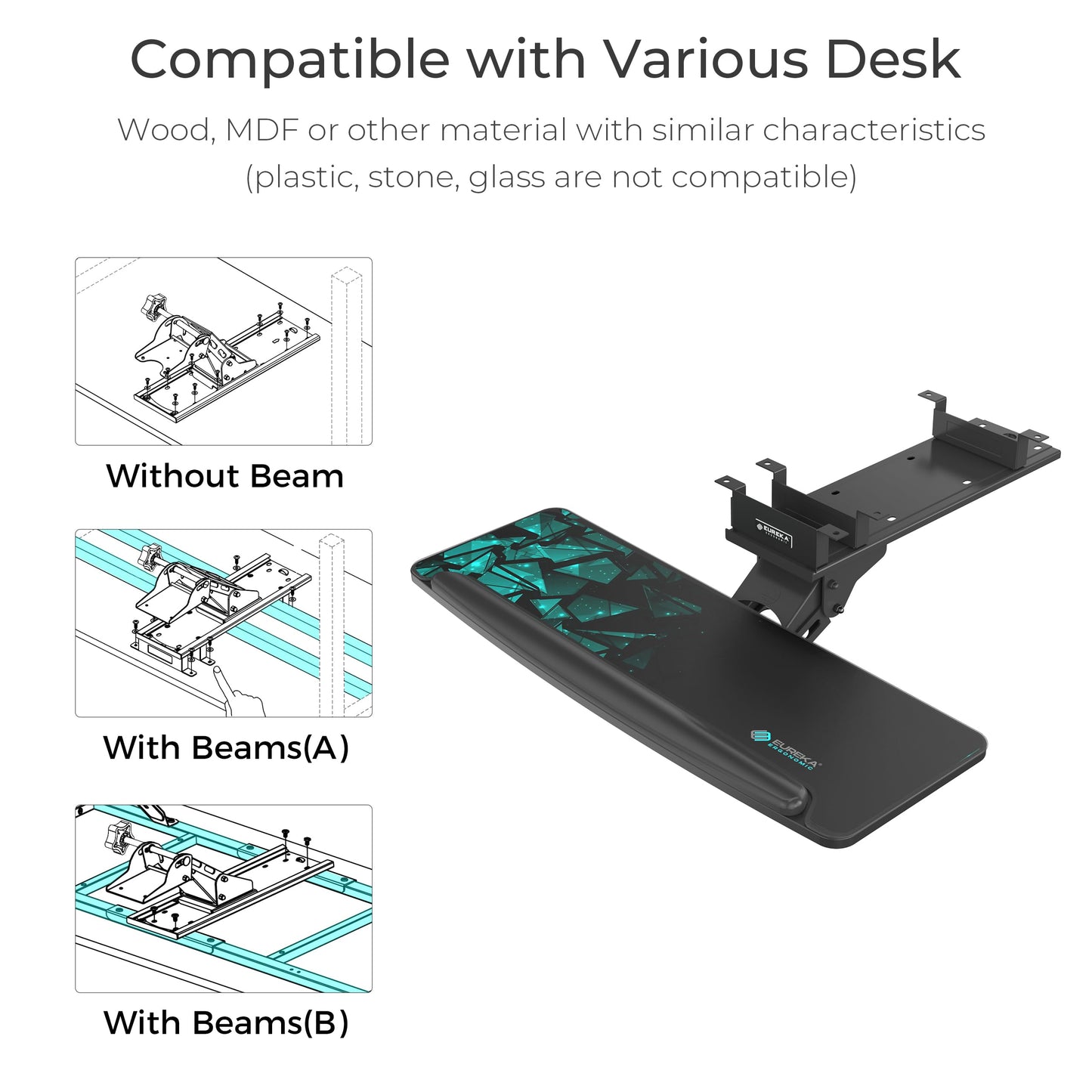 EUREKA ERGONOMIC Height Adjustable Mouse & Keyboard Tray Under Desk, 28x10'' Large Slide Out Swivel Tilt Computer Keyboard Drawer with Pad for Gaming Home Office, Dual Mount