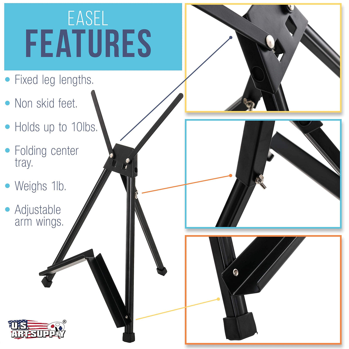 U.S. Art Supply 15 to 21-Inch Adjustable Tabletop Easel for Painting - Black, Aluminum Tripod, Portable Art Easel Stand for Sign Display, Painting Canvas, and Whiteboard