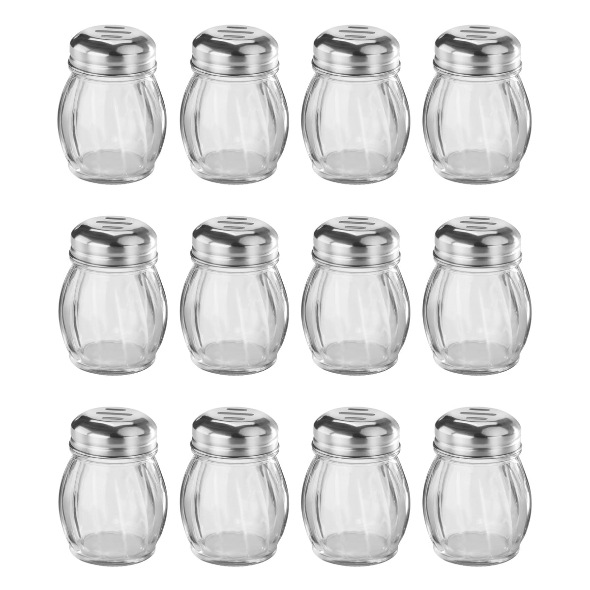 New Star Foodservice Glass Swirl Cheese & Crushed Red Pepper Shaker with Stainless Steel Slotted Top, 6-Ounce, Set of 12