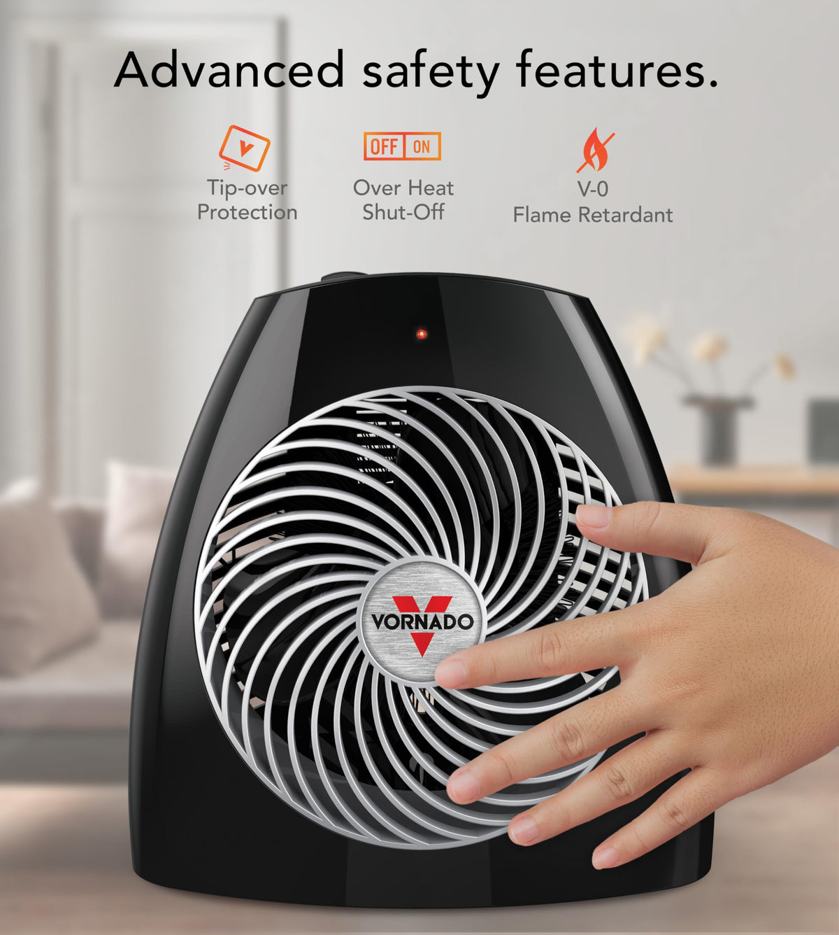 Vornado MVH (2025) Space Heater, 3 Heat Settings, Adjustable Thermostat, Tip-Over Protection, Auto Safety Shut-Off System, Indoor Use, Whole Room Heating, Black