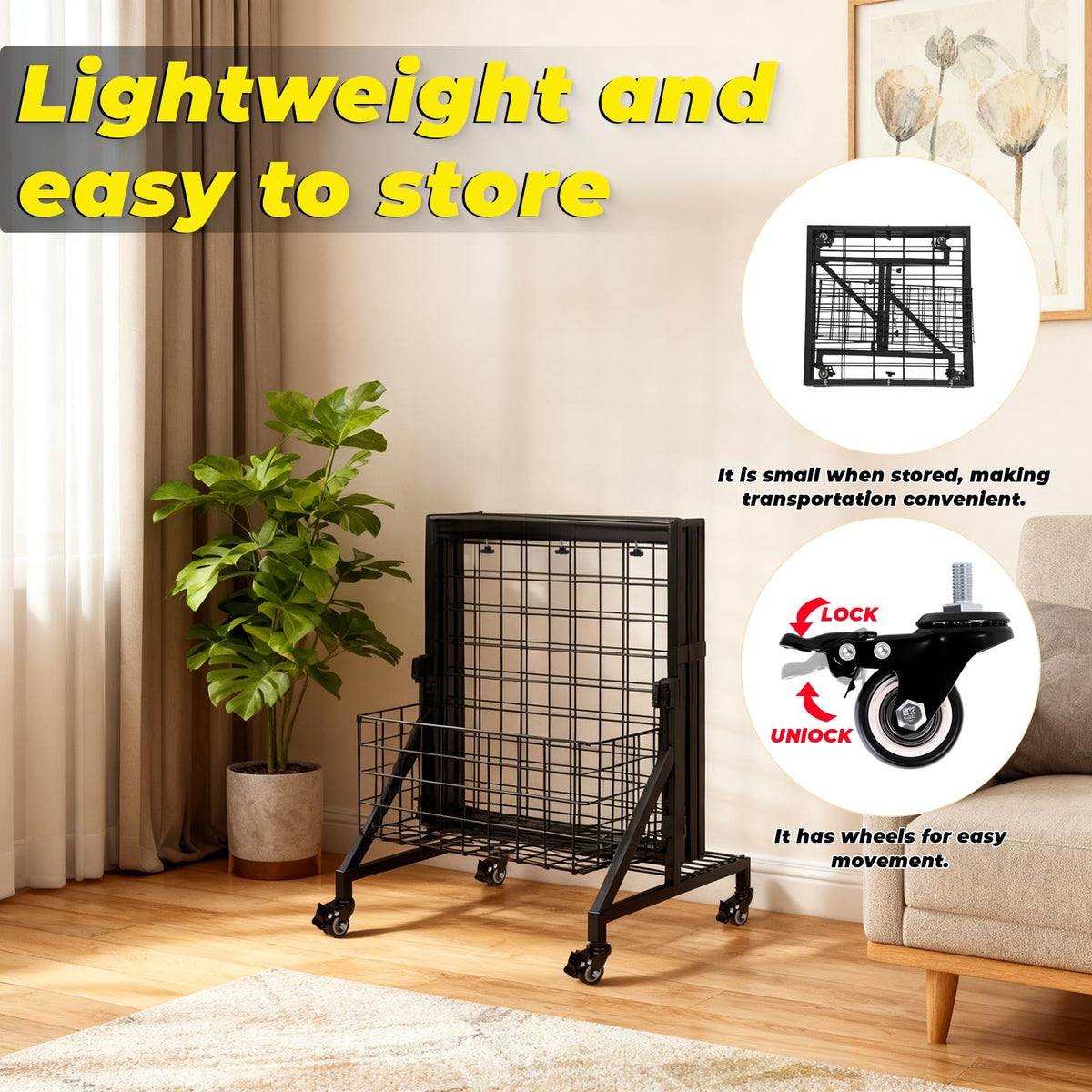 APshouhu Foldable Grid Wall Panels, Gridwall Panels with Folding Baskets, Tool-Free Assembly and Folding, for Storage and Retail Merchandise Display (Black)