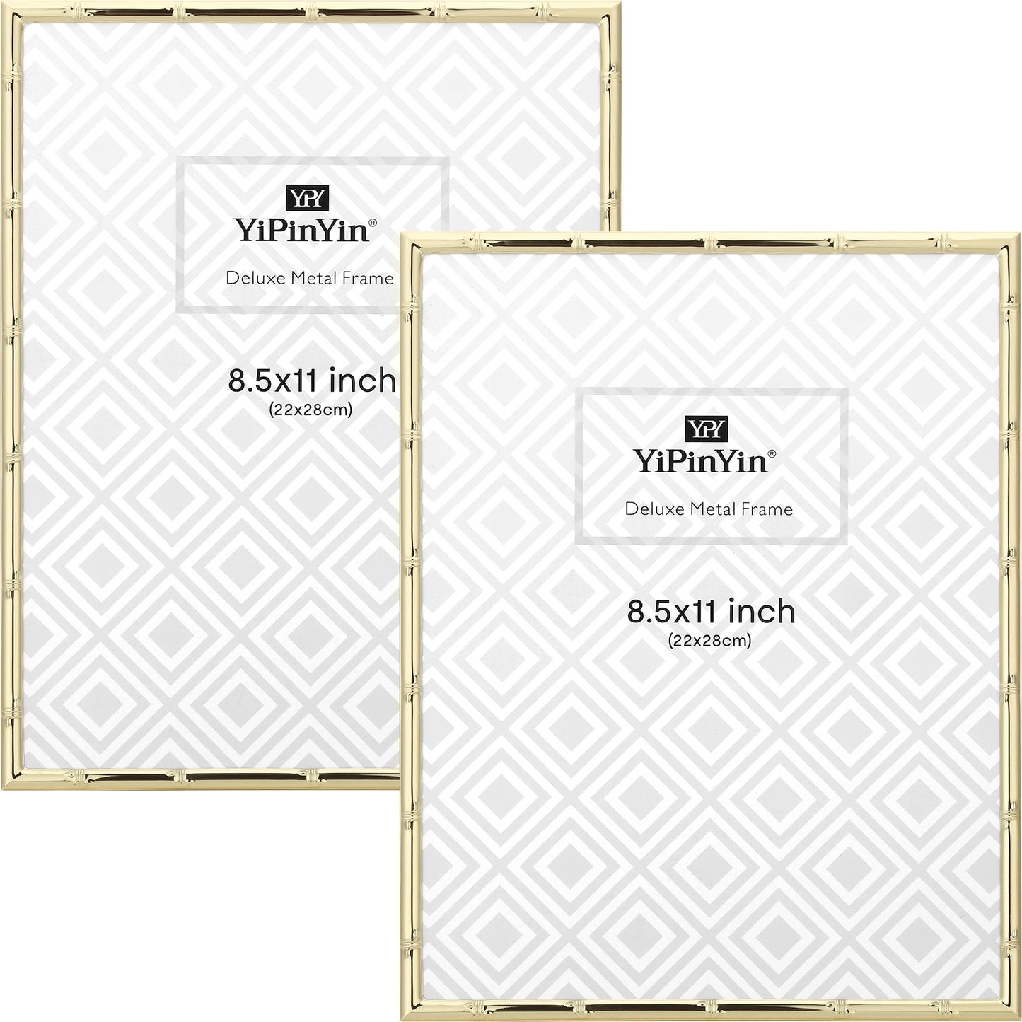 YiPinYin Gold 8.5x11'' Bamboo Detail Designs Metal Certificate Frame 2pack,8.5x11'' Document Frames,Elegant Gold Plated Certificate Frames With Soft Touch Velvet & Backing for Desktop and Wall Décor