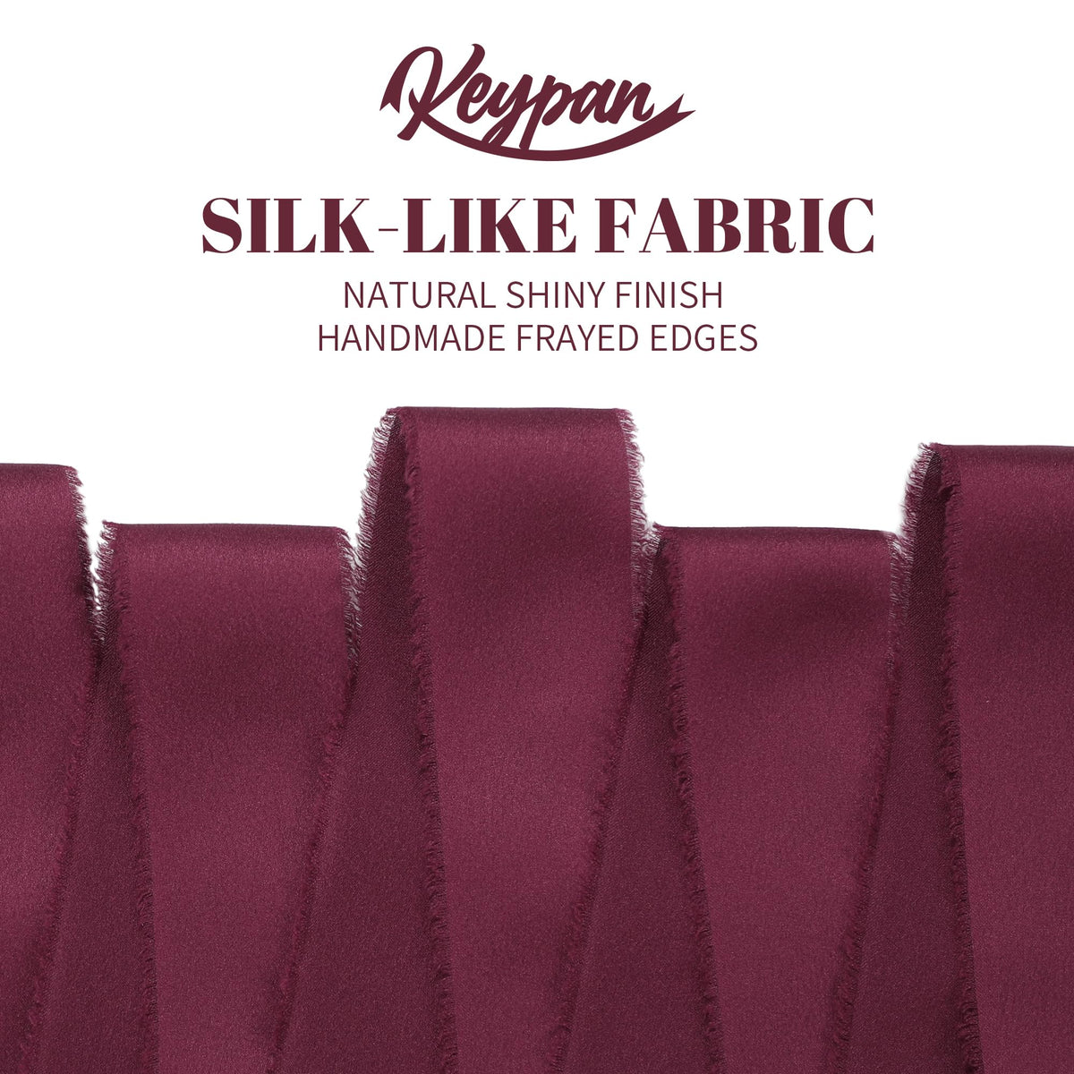 Keypan Burgundy Ribbon for Gift Wrapping, Silk Satin Chiffon Frayed Fabric Ribbons for Crafts Flower Bouquets Wedding Invitation Decor Christmas 1-1/2 Inch x 21 Yd