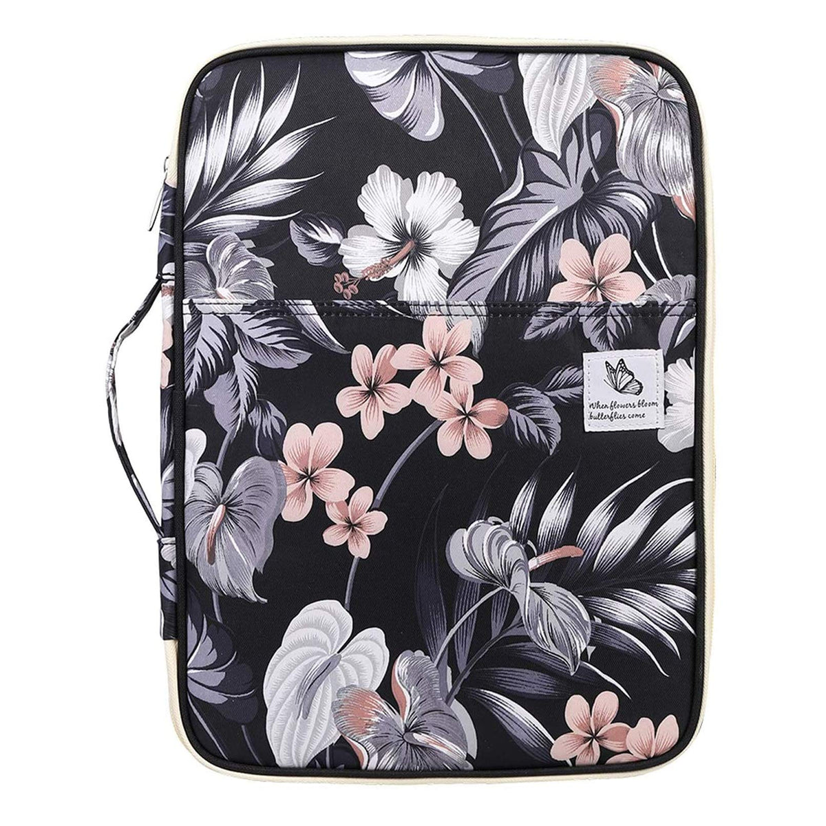 JAKAGO A4 Travel Portfolio Multifunctional Document Organizer Zippered Case for Office Supplies (Mulberry White)