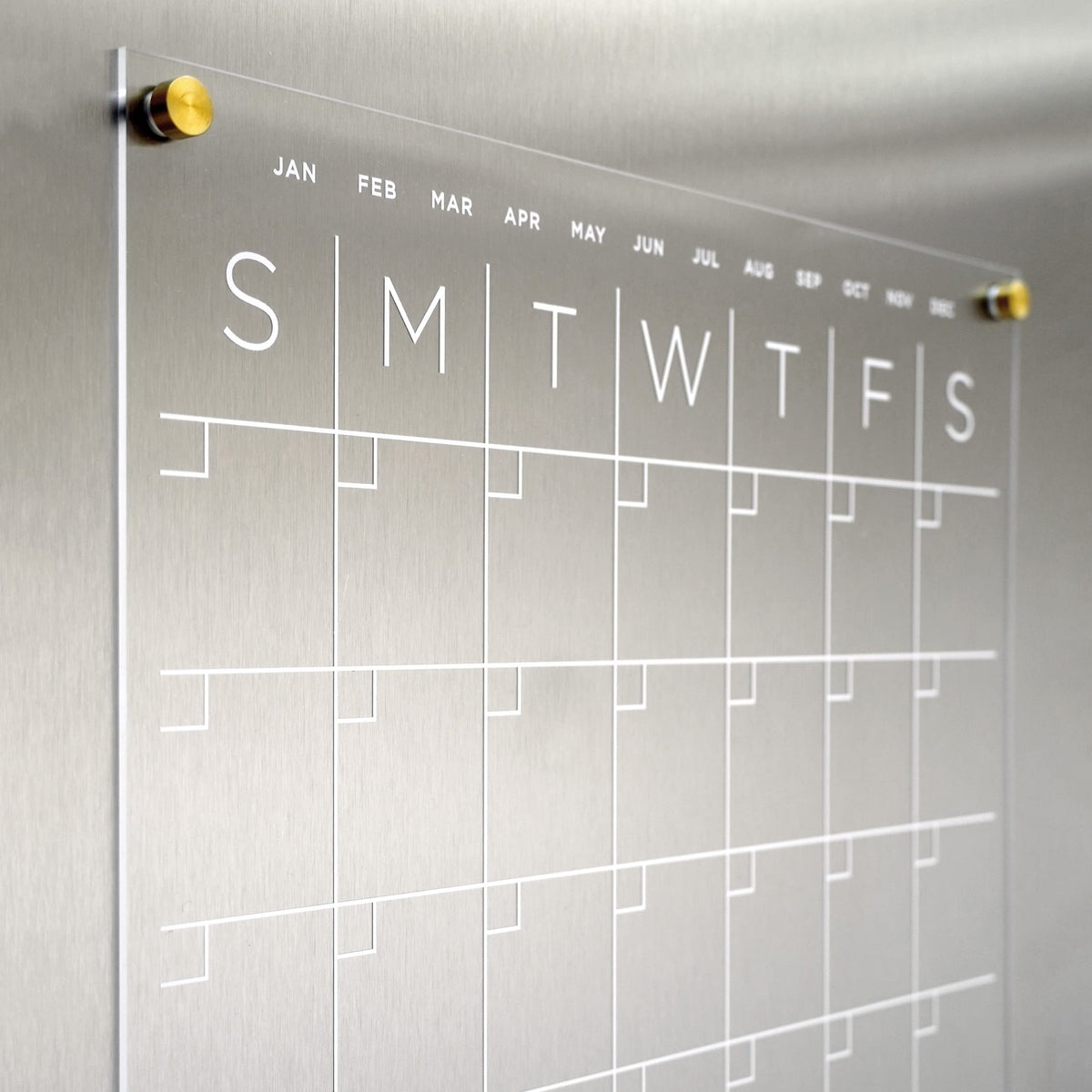 Visibly Magnetic Acrylic Month & Notes Calendar for Fridge, 14” x 18” Clear Refrigerator Planning Board, Includes 4 Magnetic Wet-Erase Markers, Gold Corner Magnets