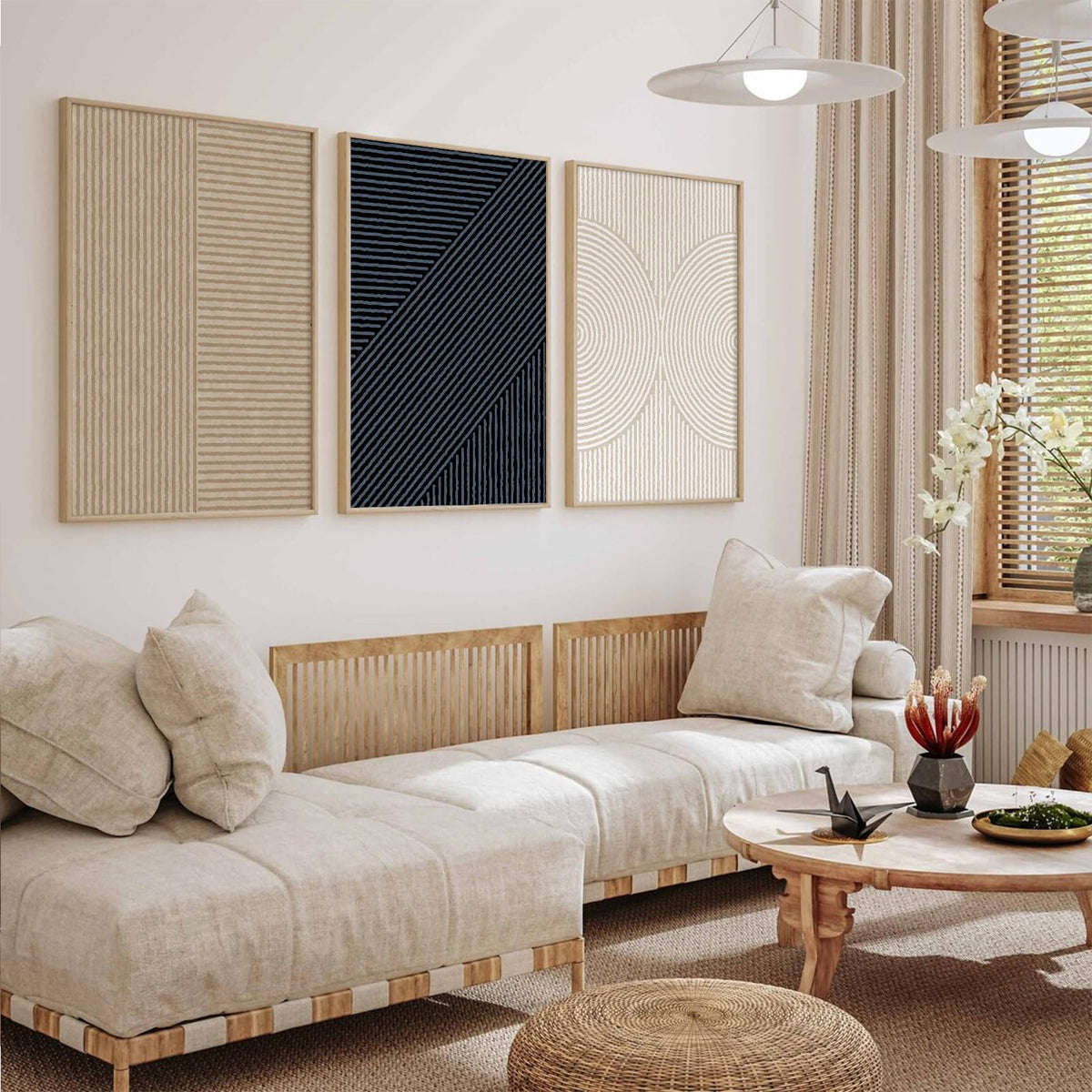 Modern Abstract Pictures Wall Art Boho Neutral Canvas Wall Art Minimalist Wall Decor Black Brown Artwork Abstract Modern Painting Prints for Living Room Bedroom 16x24 Inch Set of 3 (UNFRAMED)