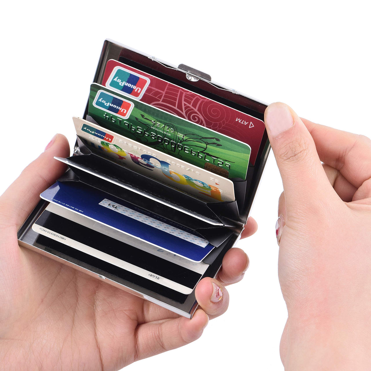 BONSYL® RFID Blocking Credit Card Holders, Slim Metal Credit Card Case Wallet with 6 Slots for Women or Men. (6 Card/Silver/Flower)