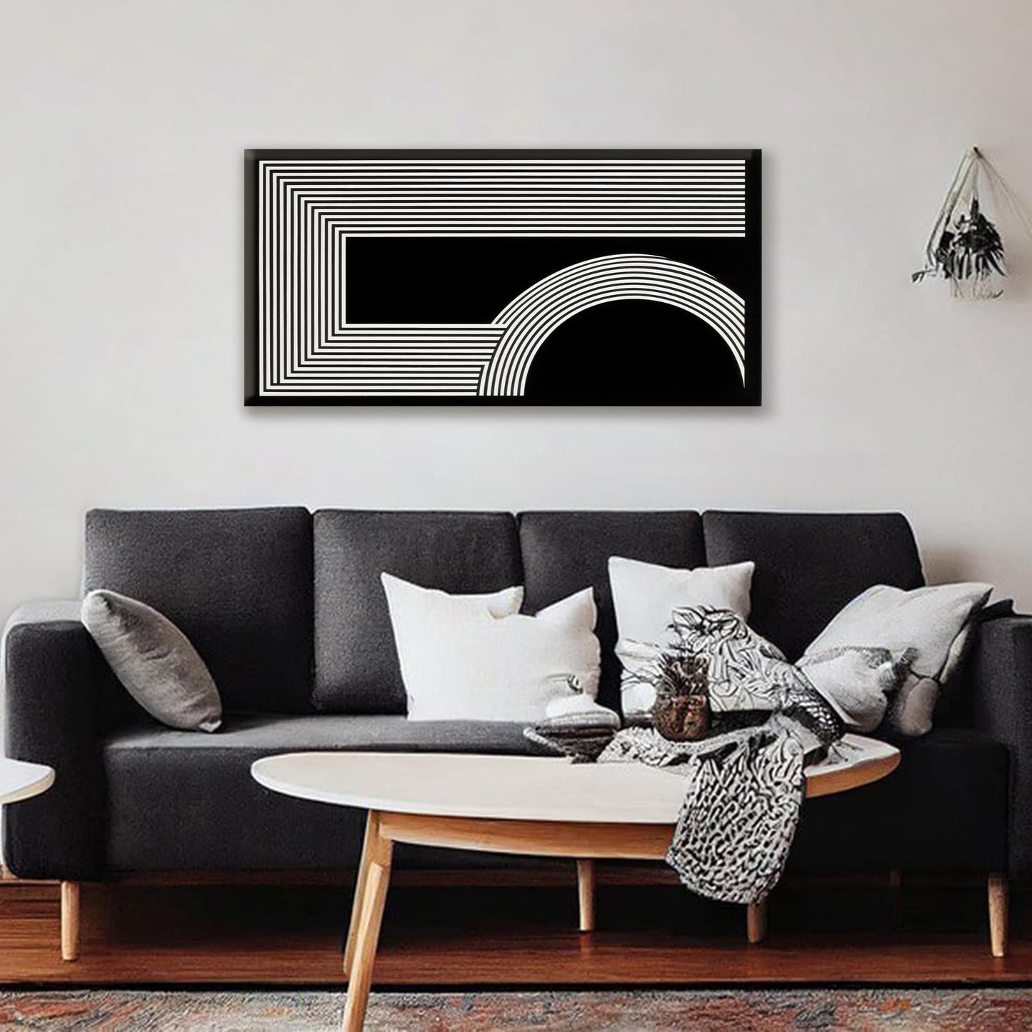 Abstract Wall Art Modern Canvas Art Wall Decor Minimalist Wall Art Geometric Line Canvas Artwork Print Paintings Black And White Wall Art Modern Picture For Bedroom Art Office Home Wall Decor 20"X 40"