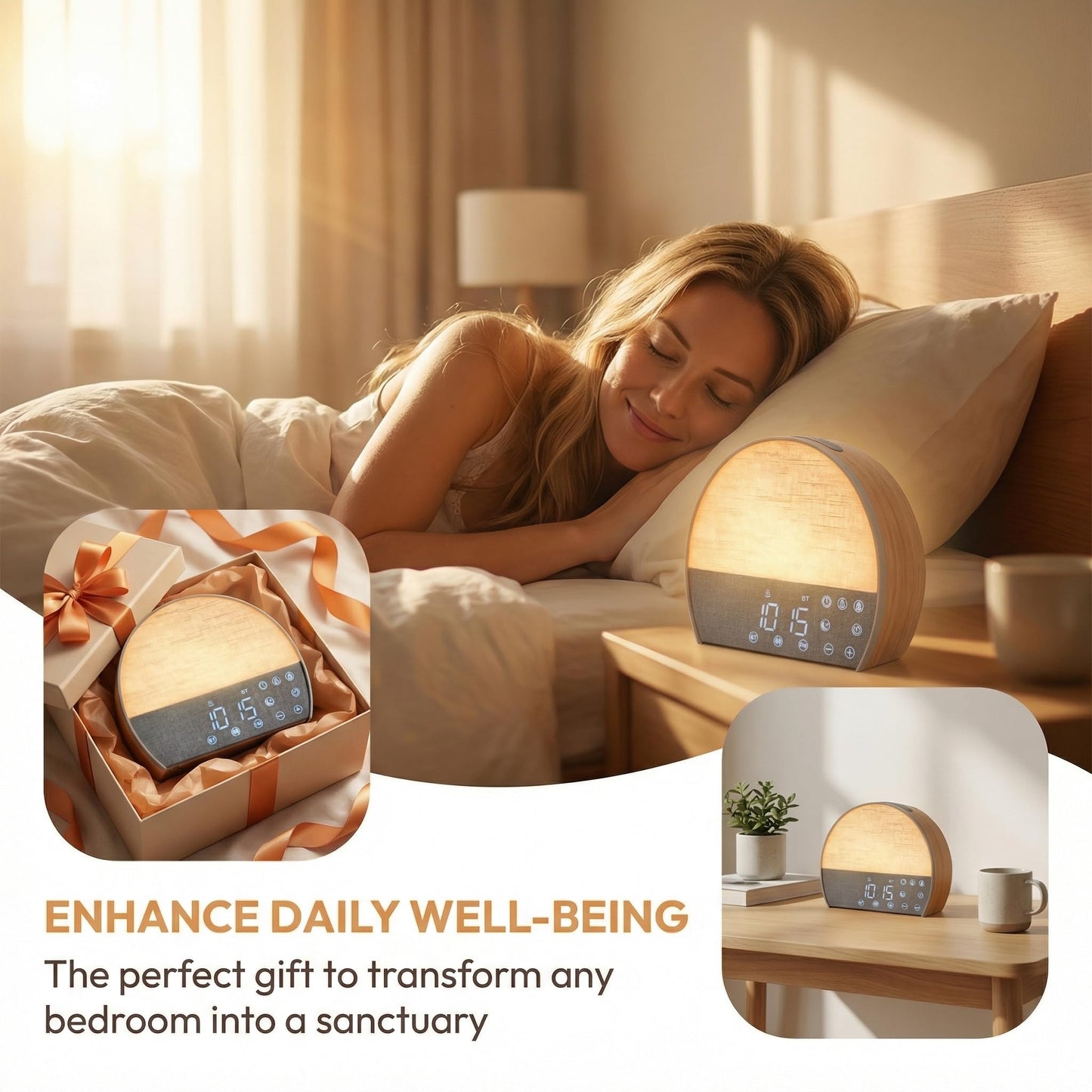 PAWPAWSEN Sunrise Alarm Clock with Bluetooth Speaker & FM Radio - Dual Wake Up Light, 30 Soothing Sounds, Sunset Sleep Aid, Minimalist Aesthetic for Heavy Sleepers, Kids & Bedroom Decor