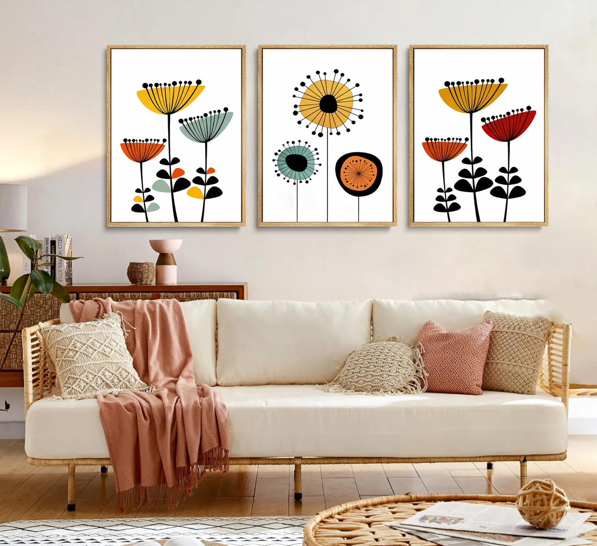 YCXDMJ 3pcs Abstract Boho Floral Wall Art Vibrant Canvas Posters and Prints Modern Flower Paintings Pictures Artistic Wall Decor for Bedroom Living Room Office and Dorm Decoration Unframed